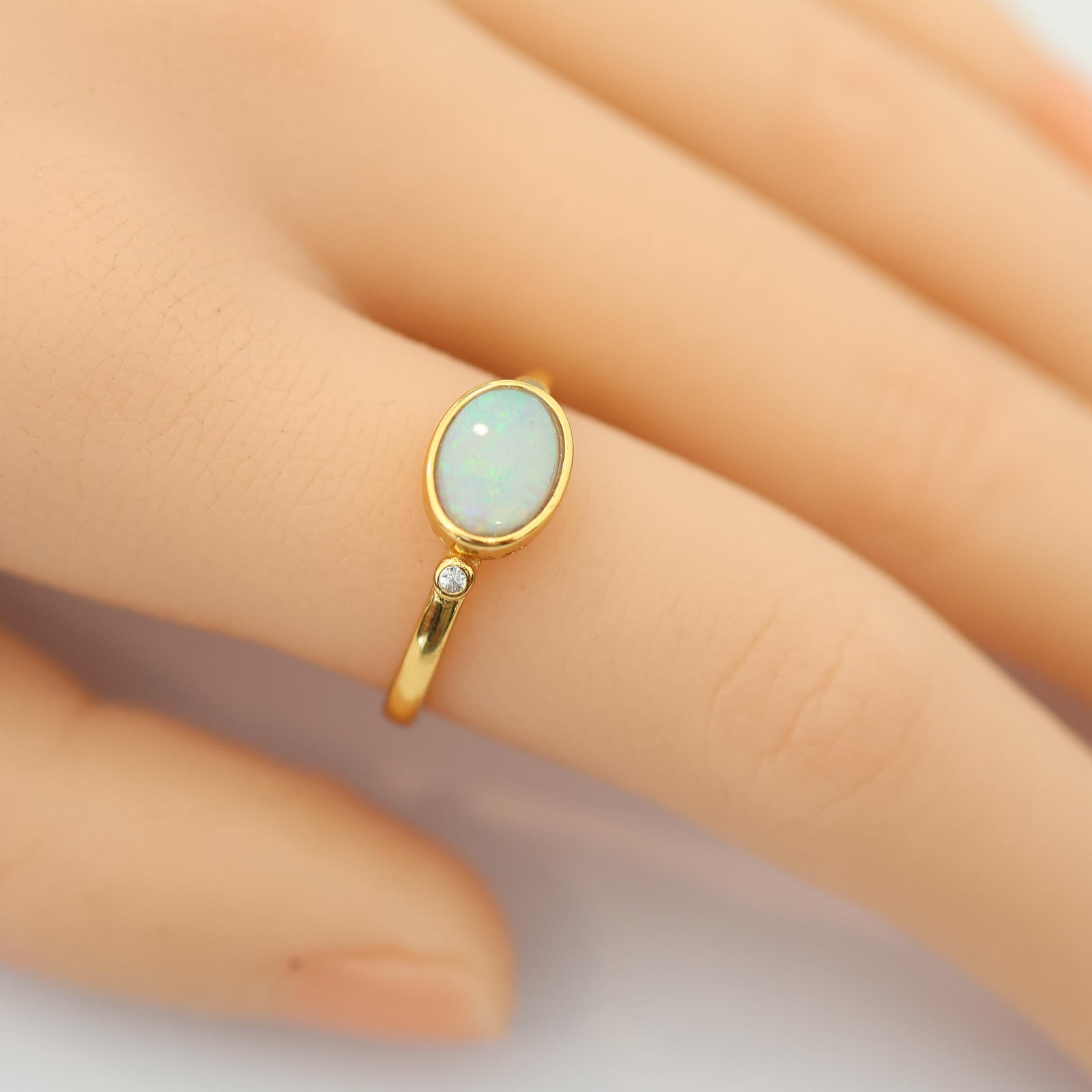 Elegant Australian Crystal Opal Ring, Dainty Ring, October Birthstone Opal Jewelry Stackable Rings, Gift for Her, Gemstone Ring