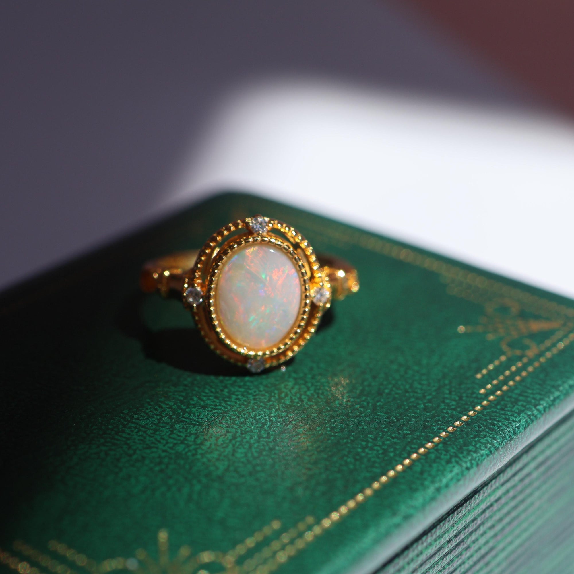 Vintage Style Australian Crystal Opal Ring, Dainty Ring, October Birthstone Opal Jewelry Stackable Rings, Gift for Her, Gemstone Ring