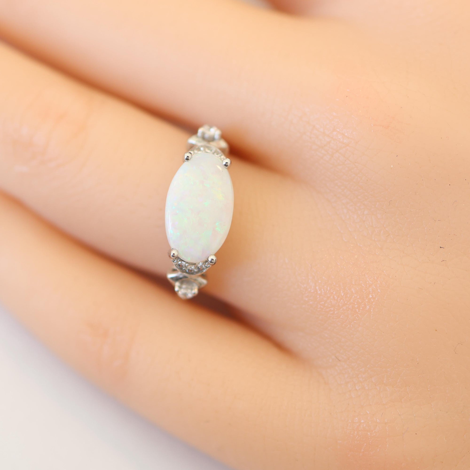 Crystal Australian Opal Ring,October Birthstone Opal Jewelry Stackable Rings