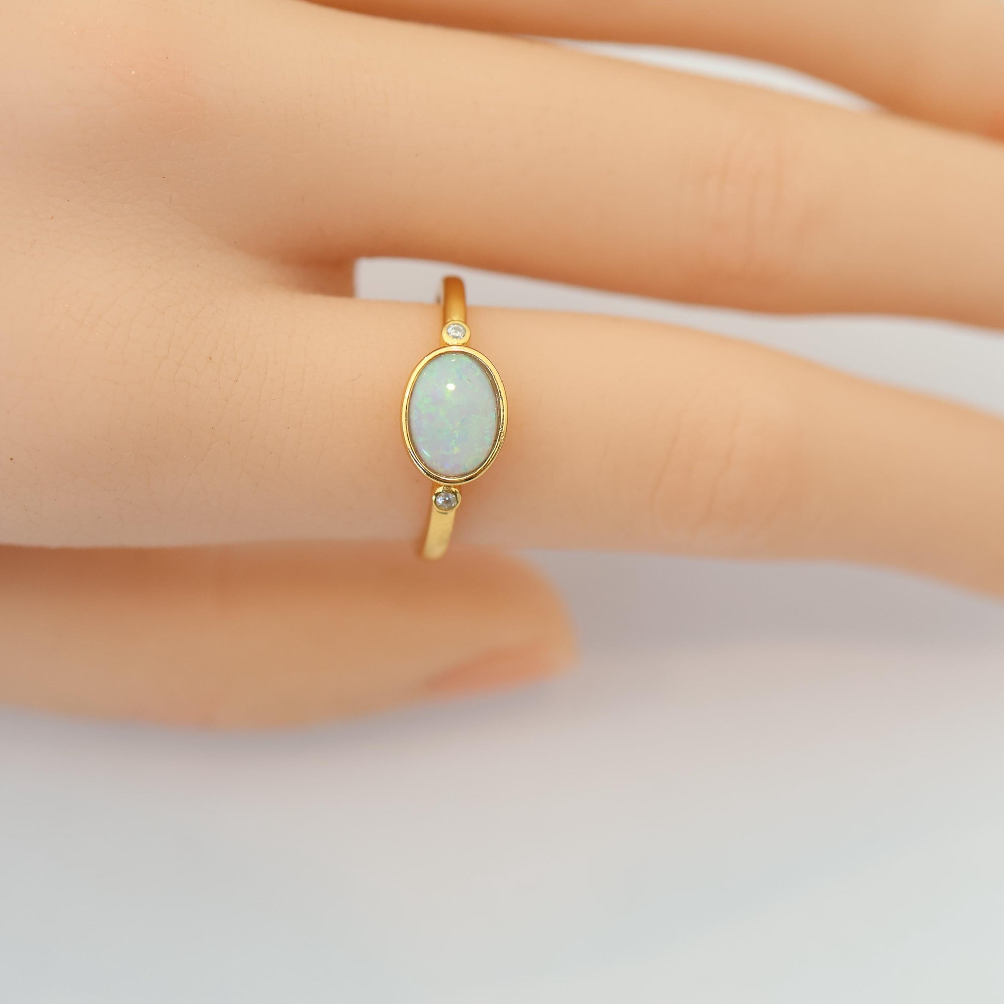 Elegant Australian Crystal Opal Ring, Dainty Ring, October Birthstone Opal Jewelry Stackable Rings, Gift for Her, Gemstone Ring