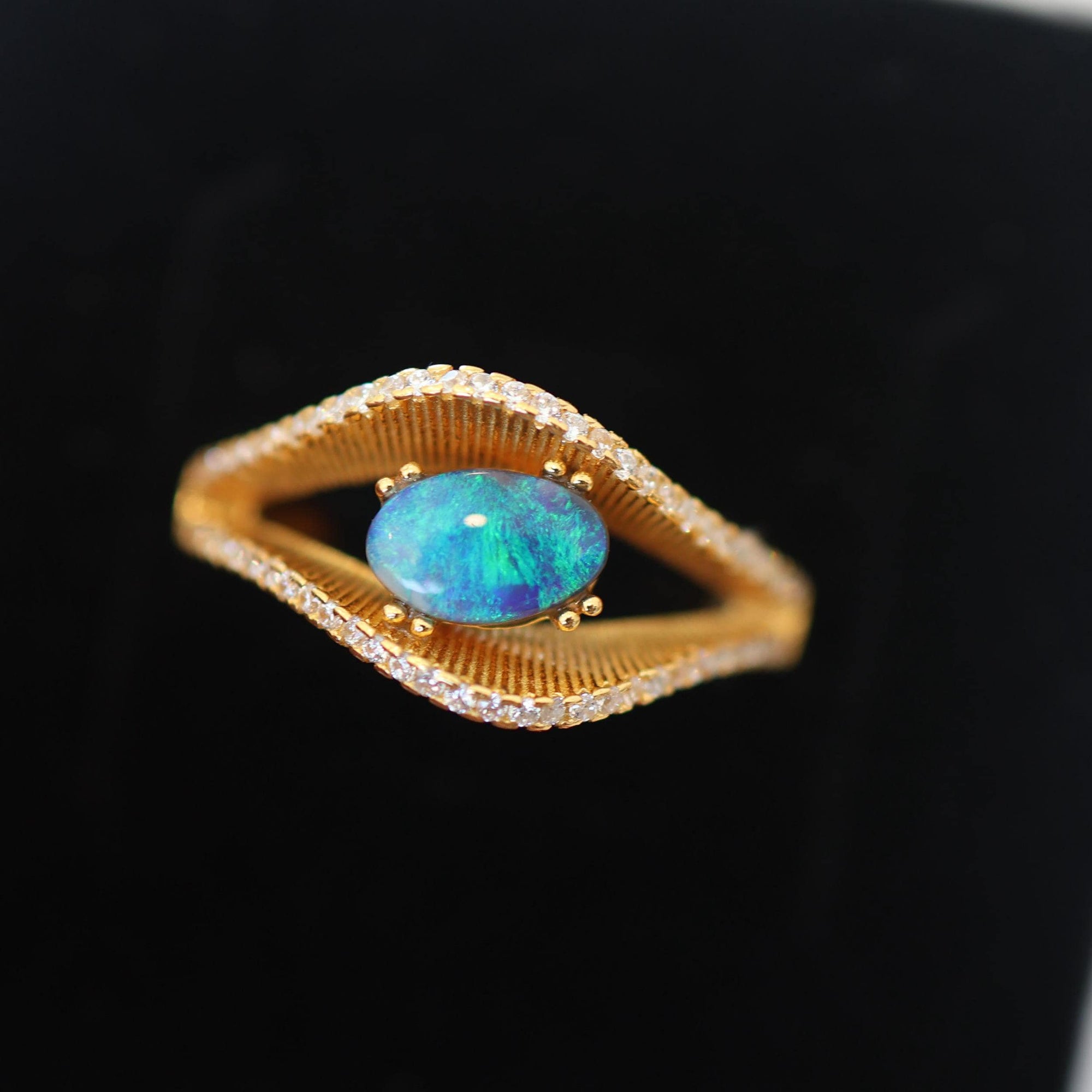 Blue Ocean Australian Black Opal Ring In 925 Sterling Silver With Cubic Zirconias, Opal Ring, Opal Jewelry, Valentines Day Gift,Gift For Her