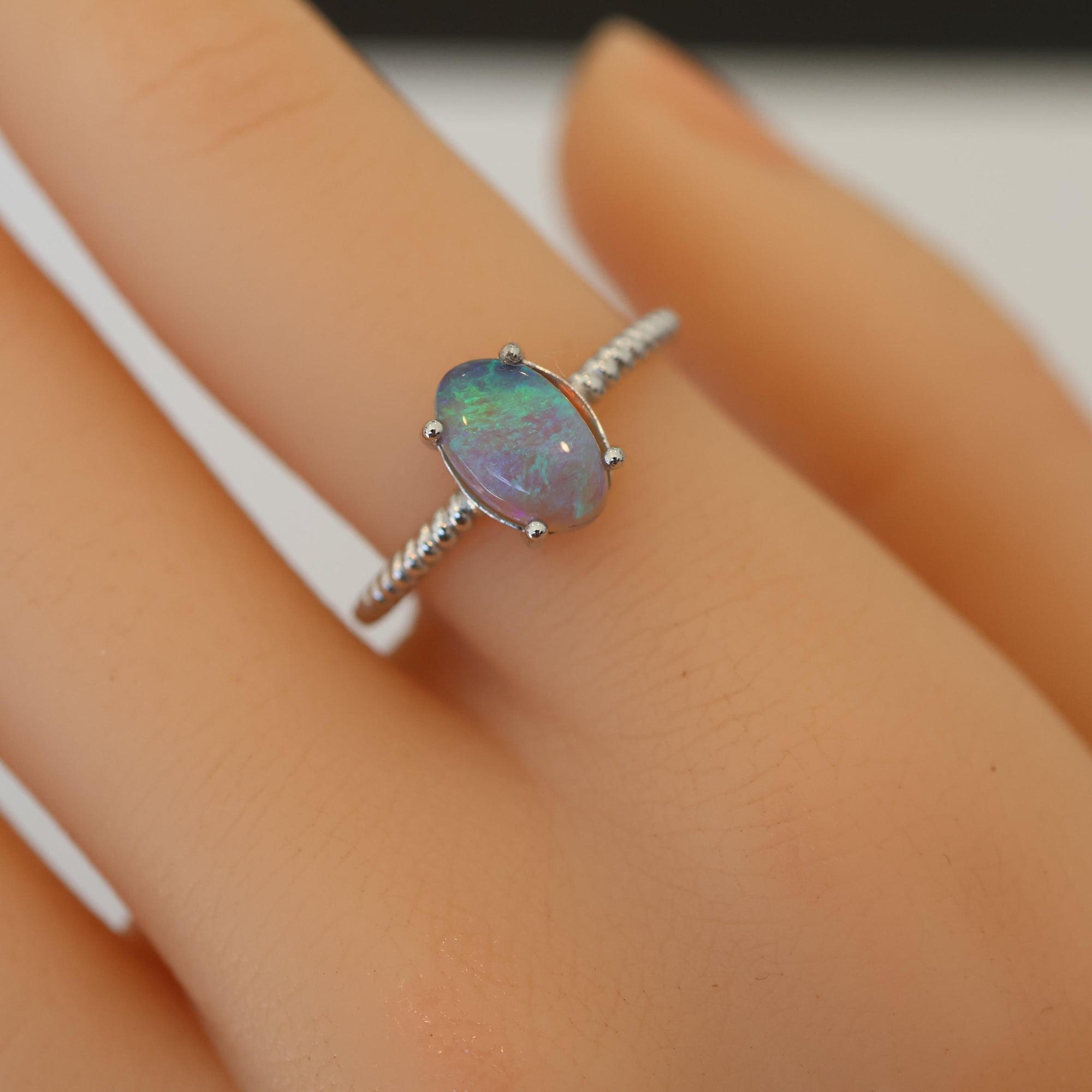 Minimalist Australian Black Opal Ring In 925 Sterling Silver , Opal Ring, Opal Jewelry, Valentines Day Gift,Gift For Her