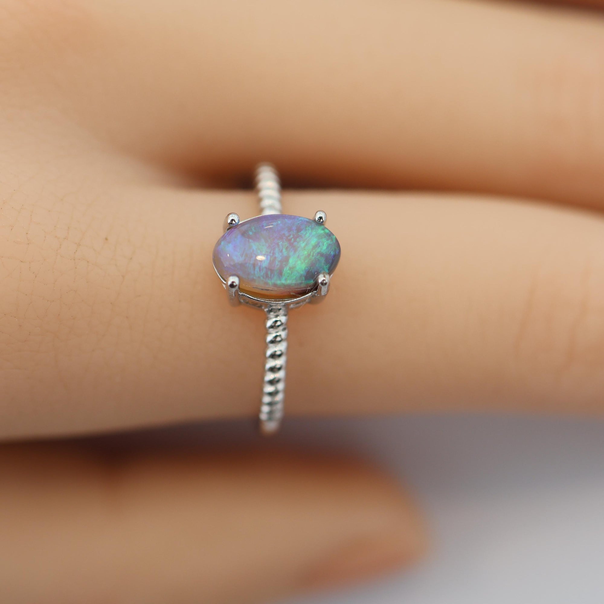 Minimalist Australian Black Opal Ring In 925 Sterling Silver , Opal Ring, Opal Jewelry, Valentines Day Gift,Gift For Her