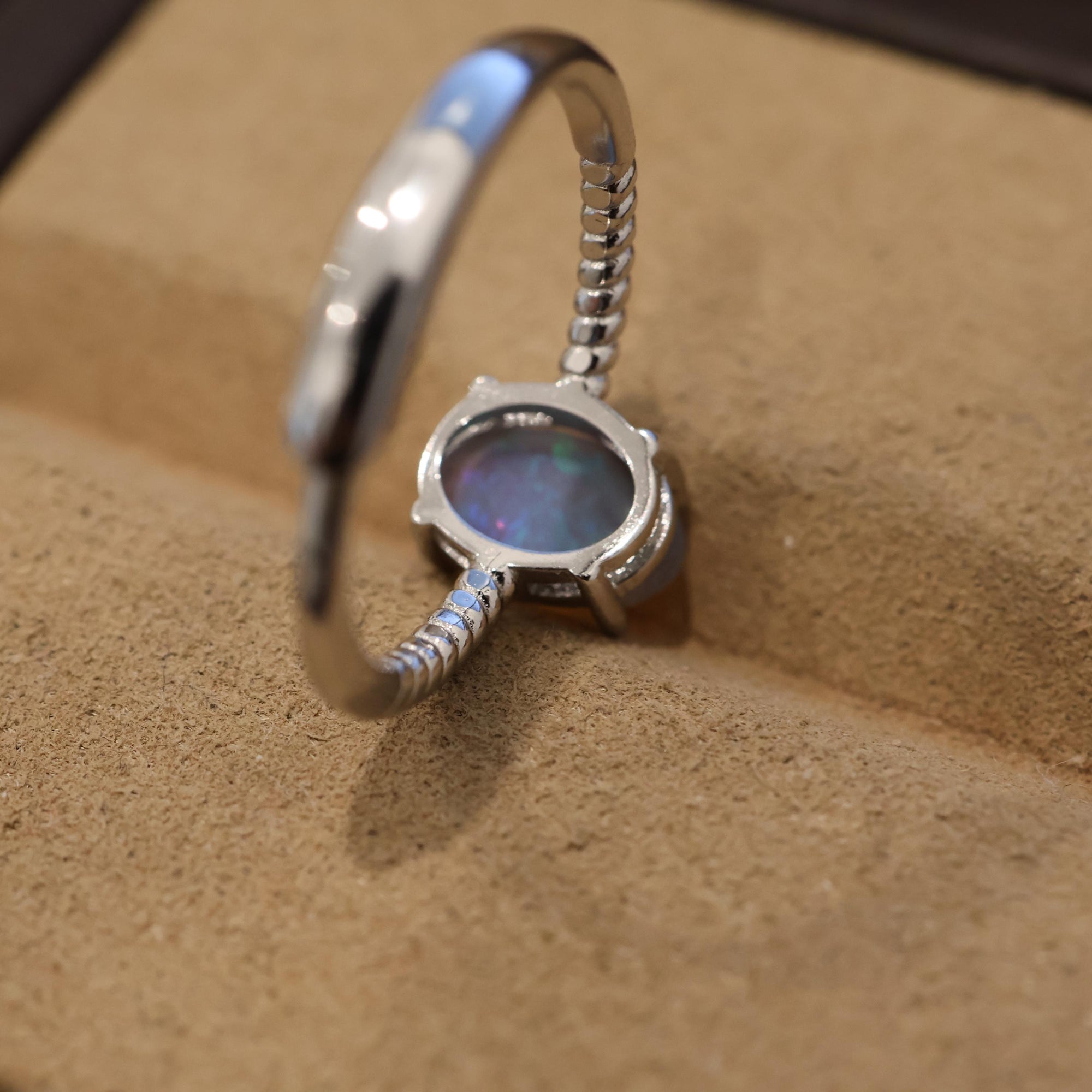 Minimalist Australian Black Opal Ring In 925 Sterling Silver , Opal Ring, Opal Jewelry, Valentines Day Gift,Gift For Her