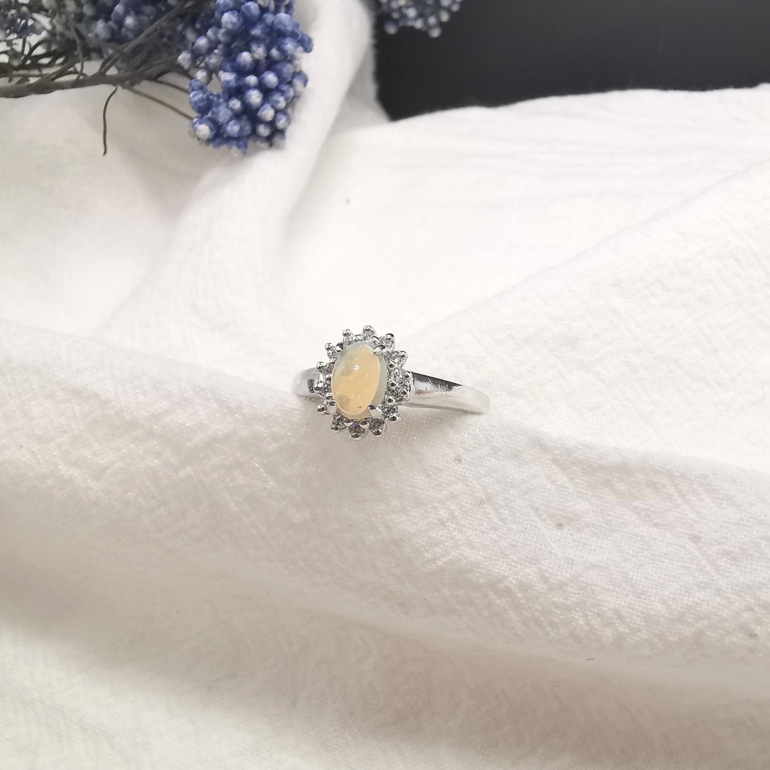 Australian white opal ring, ring gift, size US 7.5