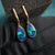 Luxurious opal earring hoops in 14k gold, boulder doublet opal, blue opal earrings