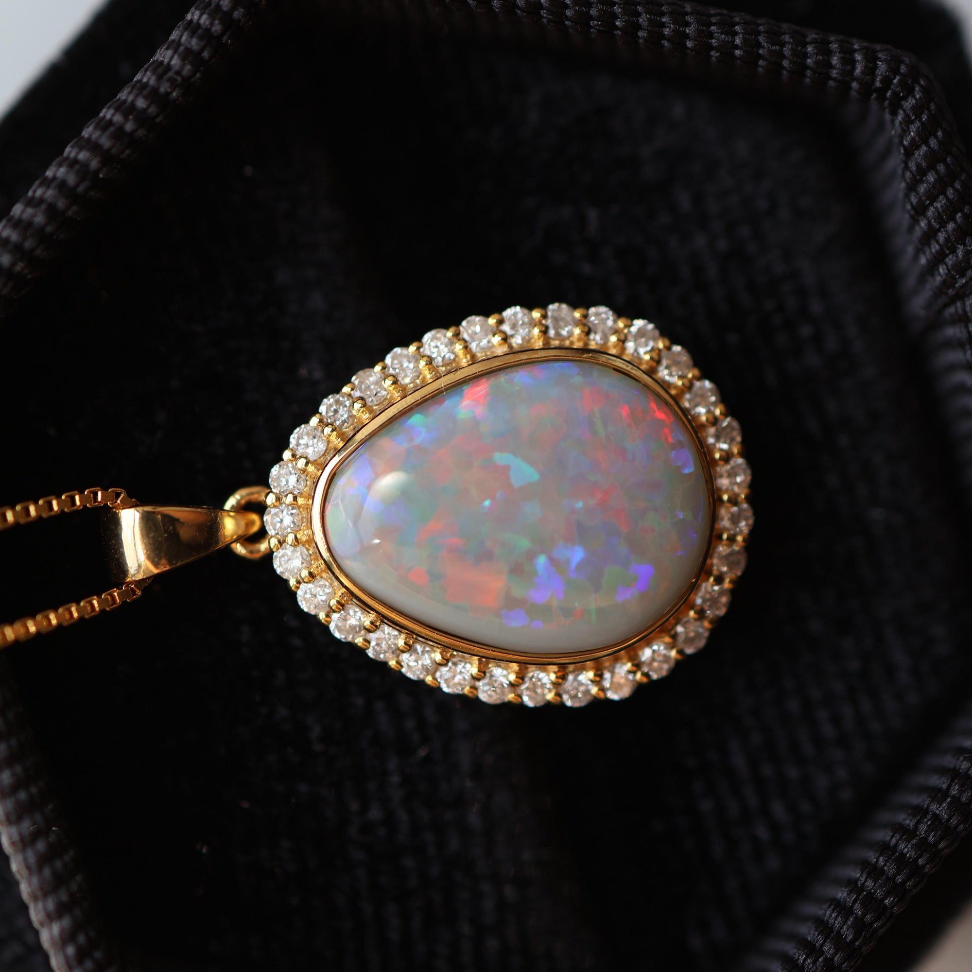 14K Australia Black Opal Pendant With Diamonds, Solid Gold, 13.5x18mm