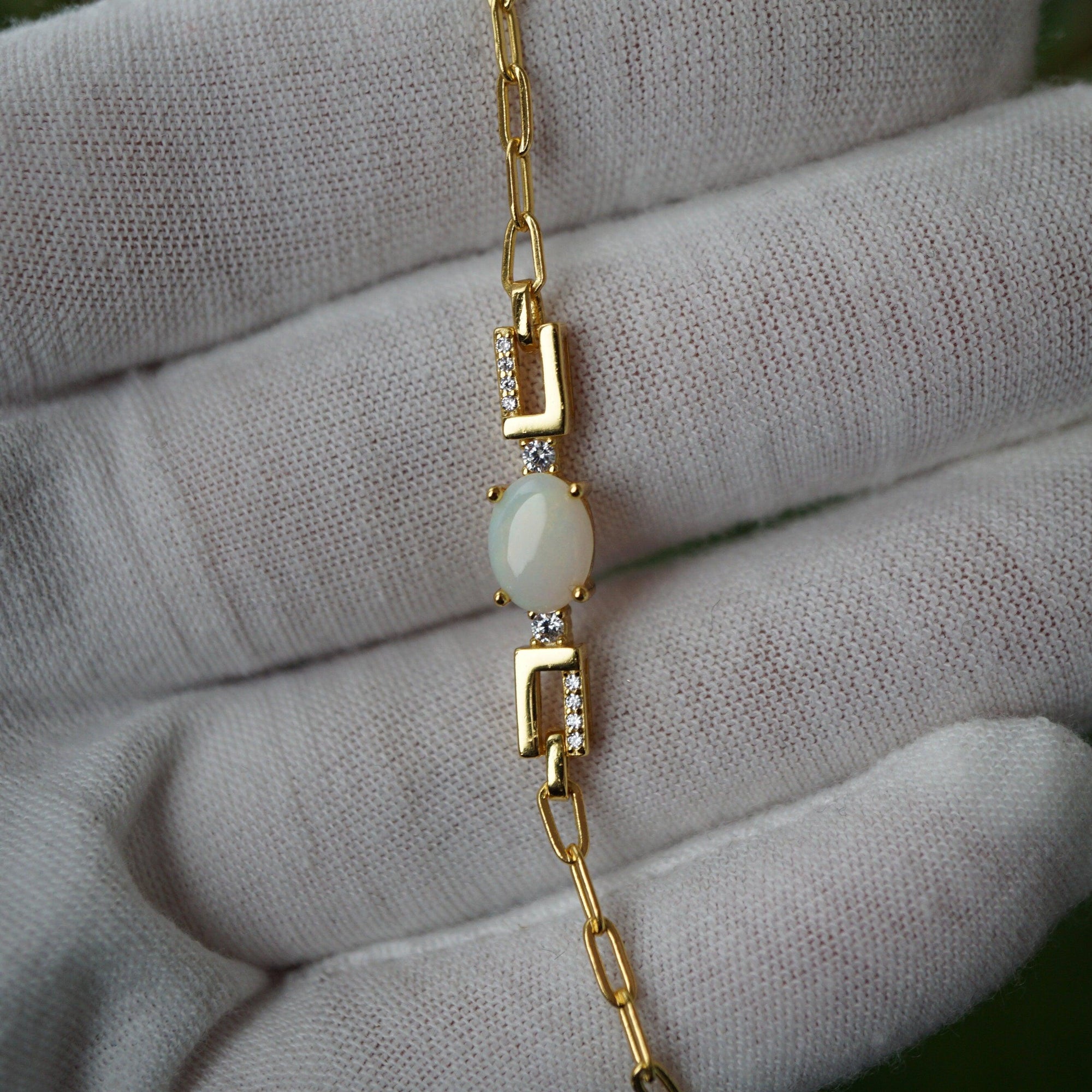 Natural australian solid white opal bracelet - timeless elegance