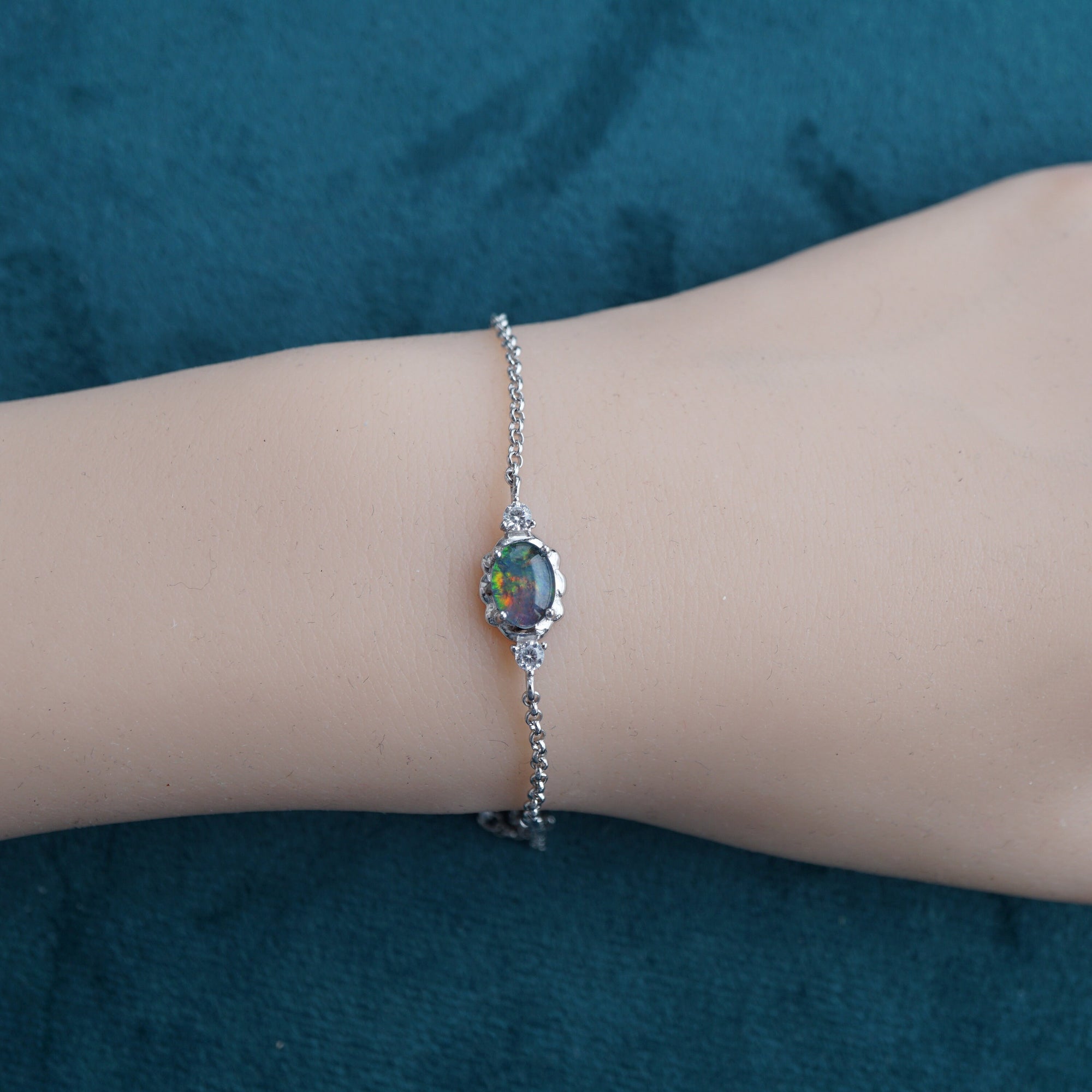 Stunning silver natural australian opal bracelet, 8x6 opal bracelet, rainbown opal bracelet