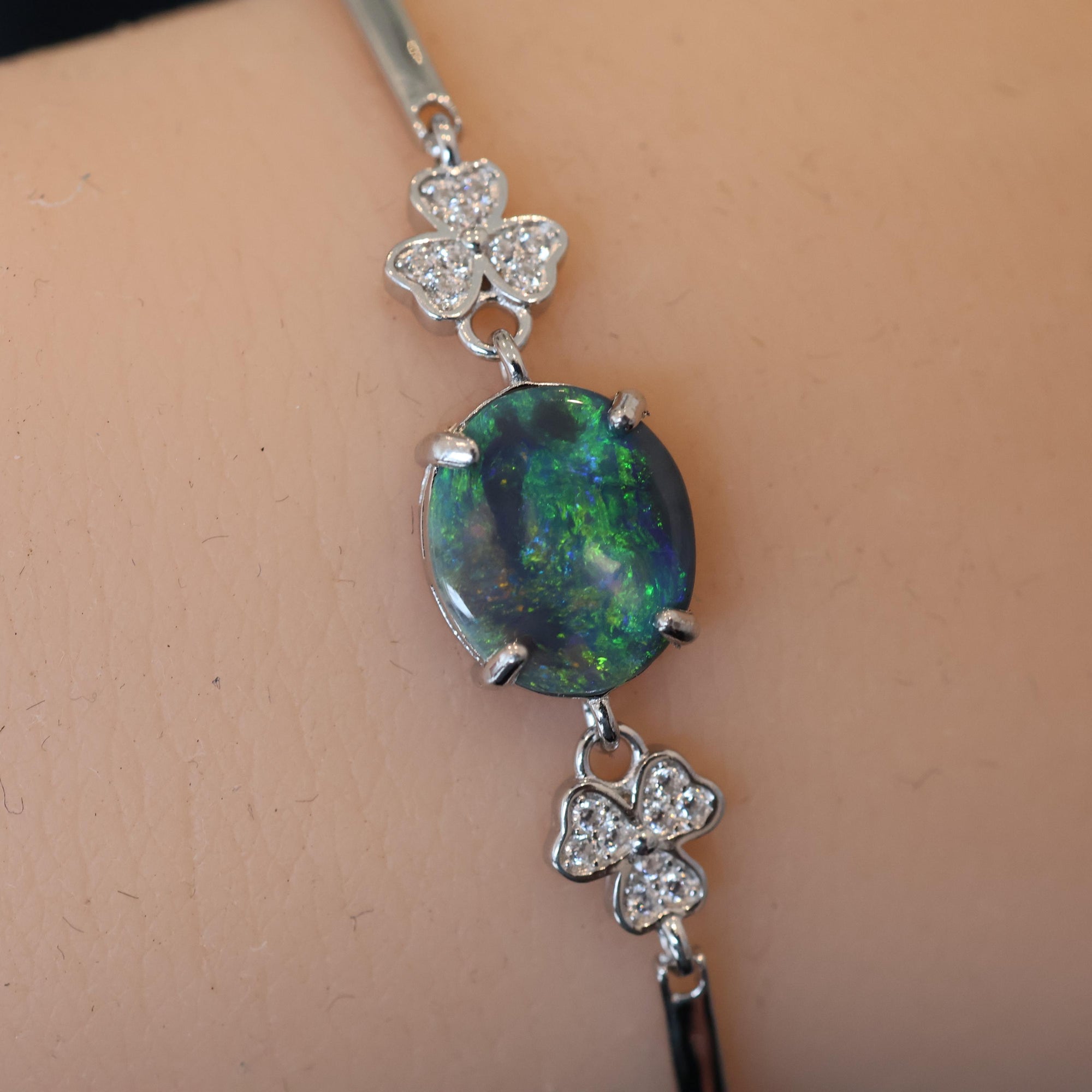 Galaxy Green Natural Australian Black Opal Bracelet