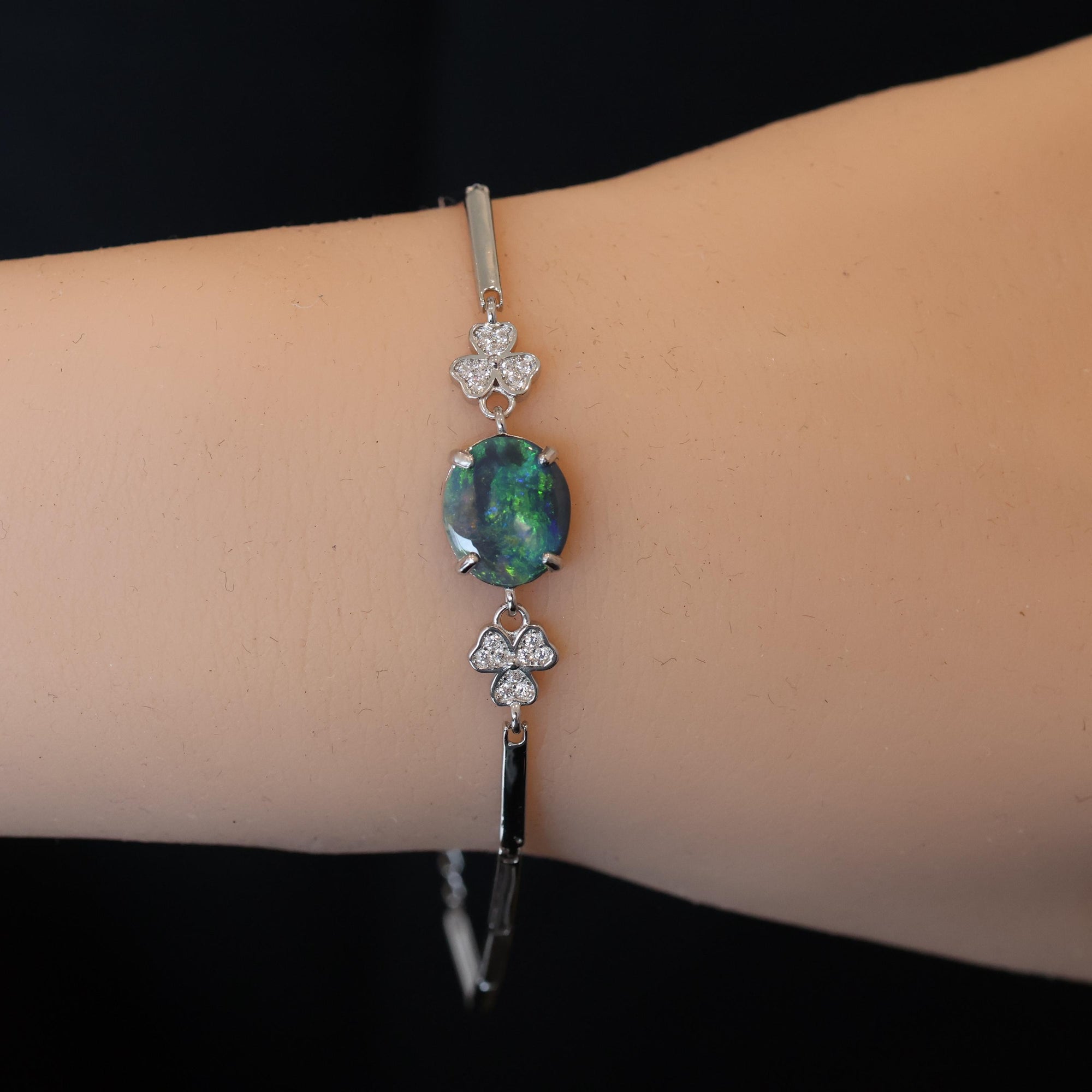 Galaxy Green Natural Australian Black Opal Bracelet