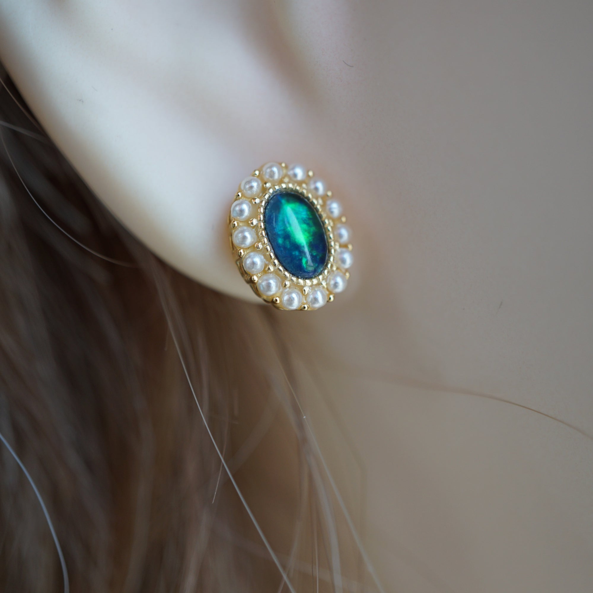 Vintage Gold Triplet Opal Stud Earrings - Timeless Elegance