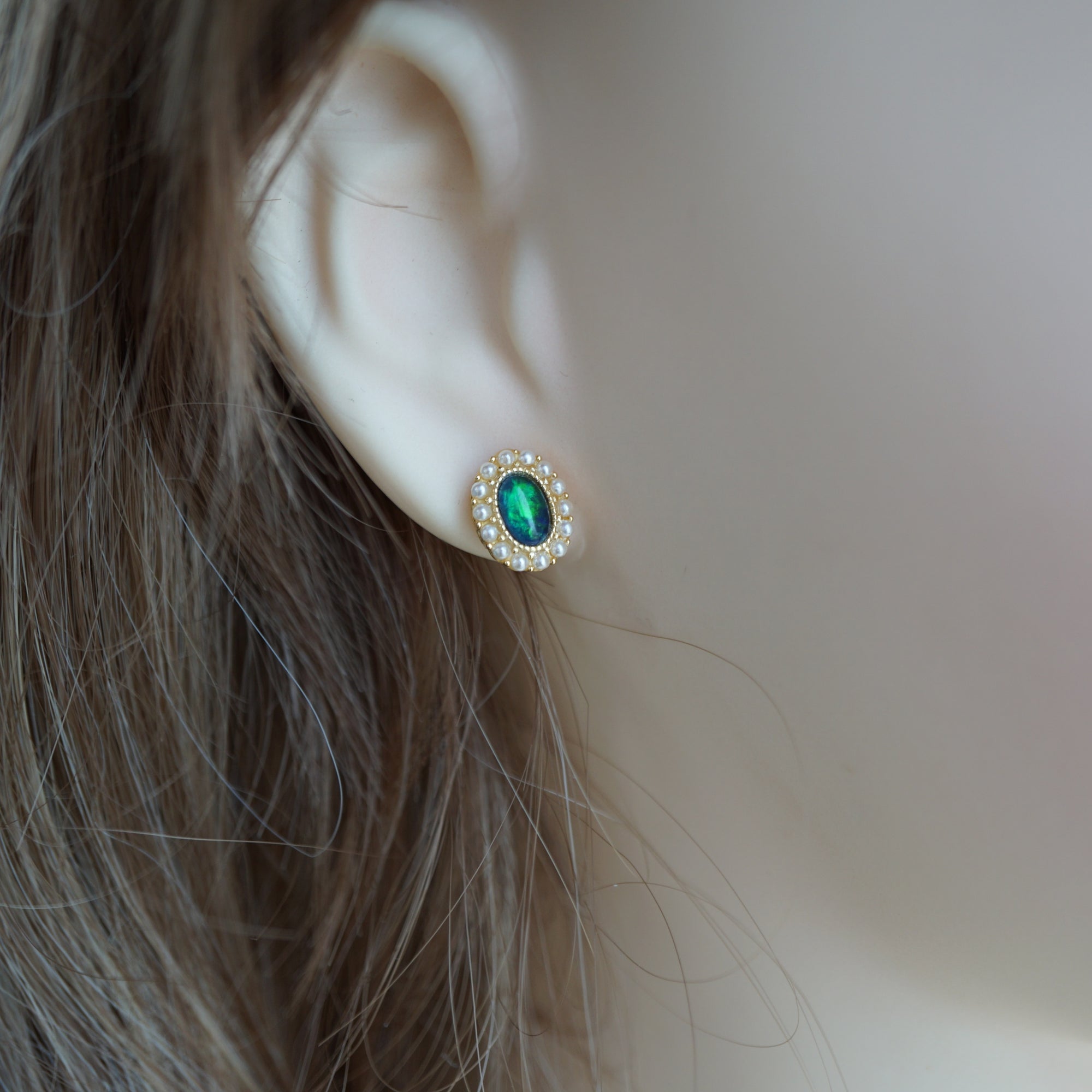 Vintage Gold Triplet Opal Stud Earrings - Timeless Elegance