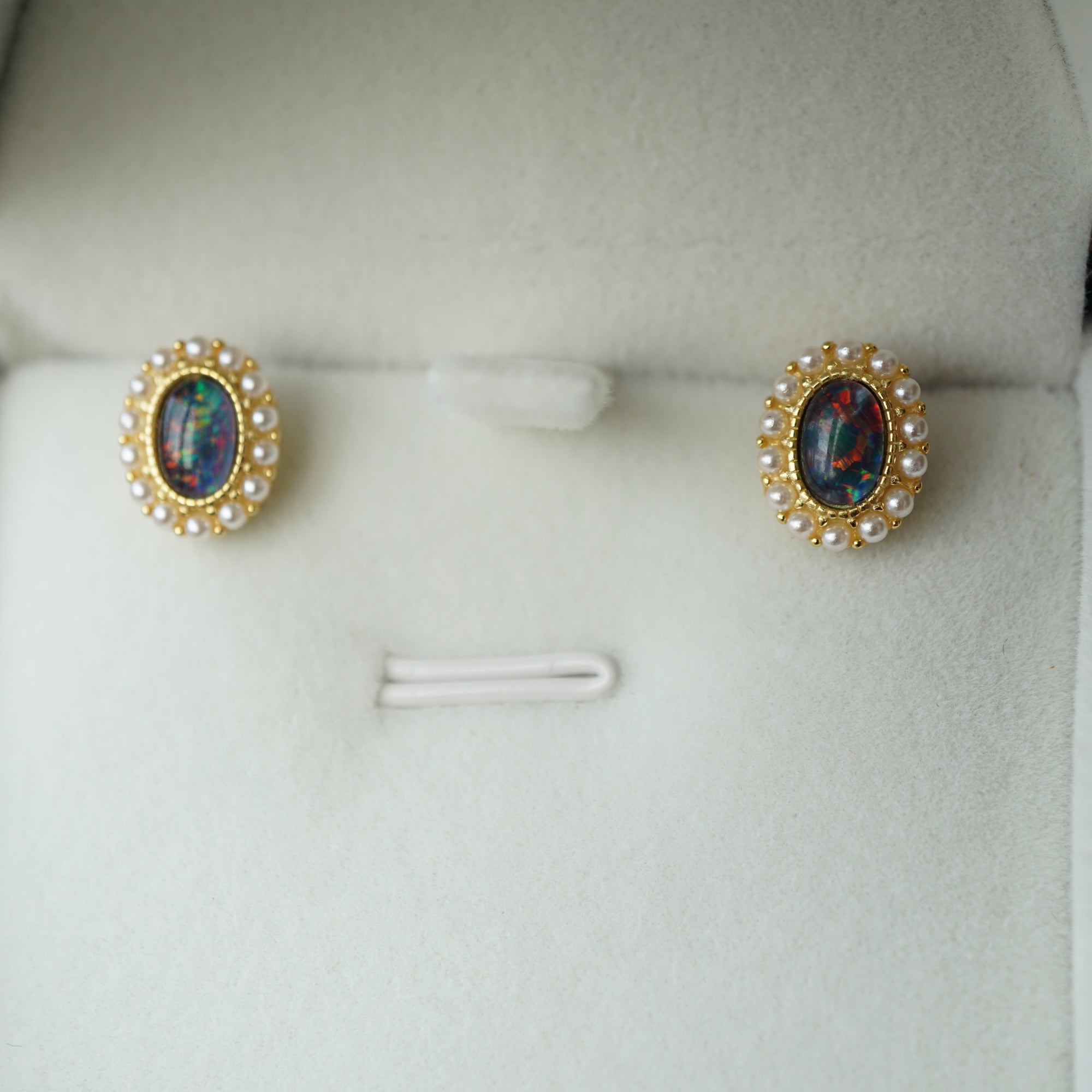 Rainbow Vintage Gold Triplet Opal Stud Earrings - Timeless Elegance