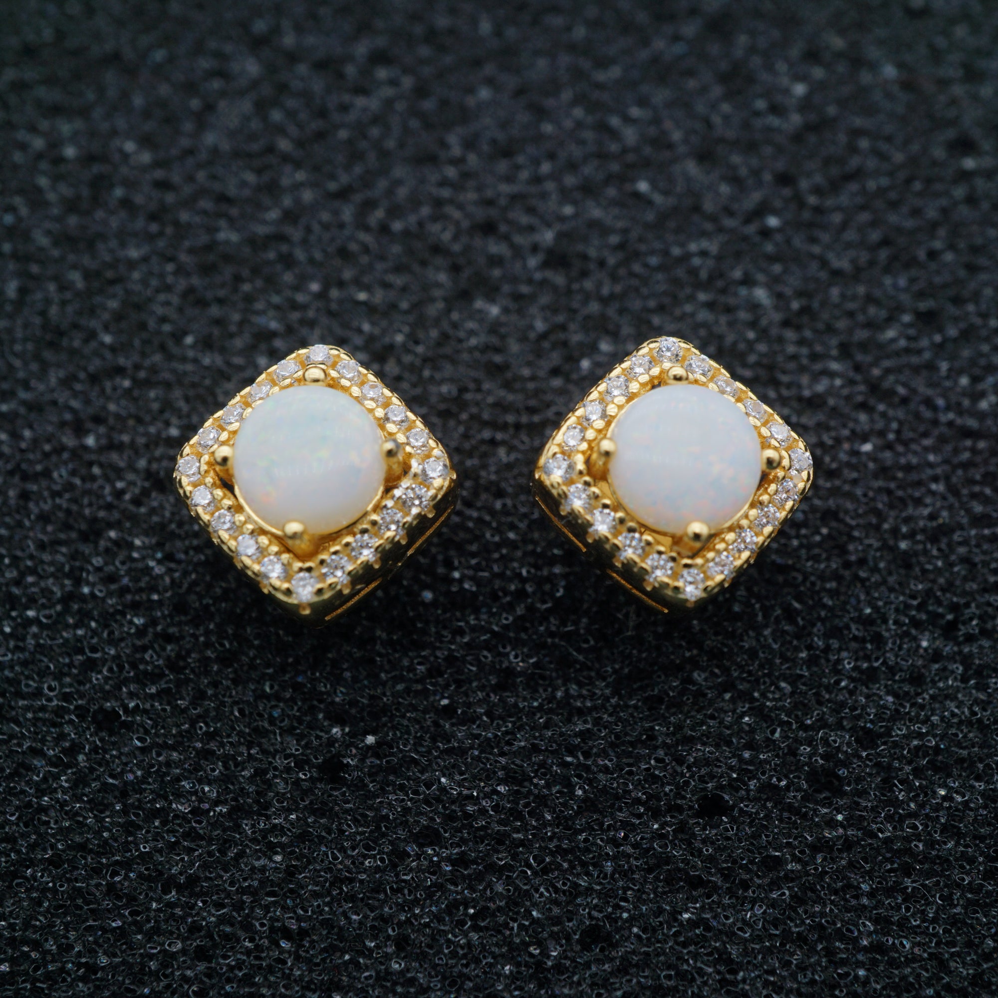 Dainty Square Opal Earring Studs - Elegant Accessories