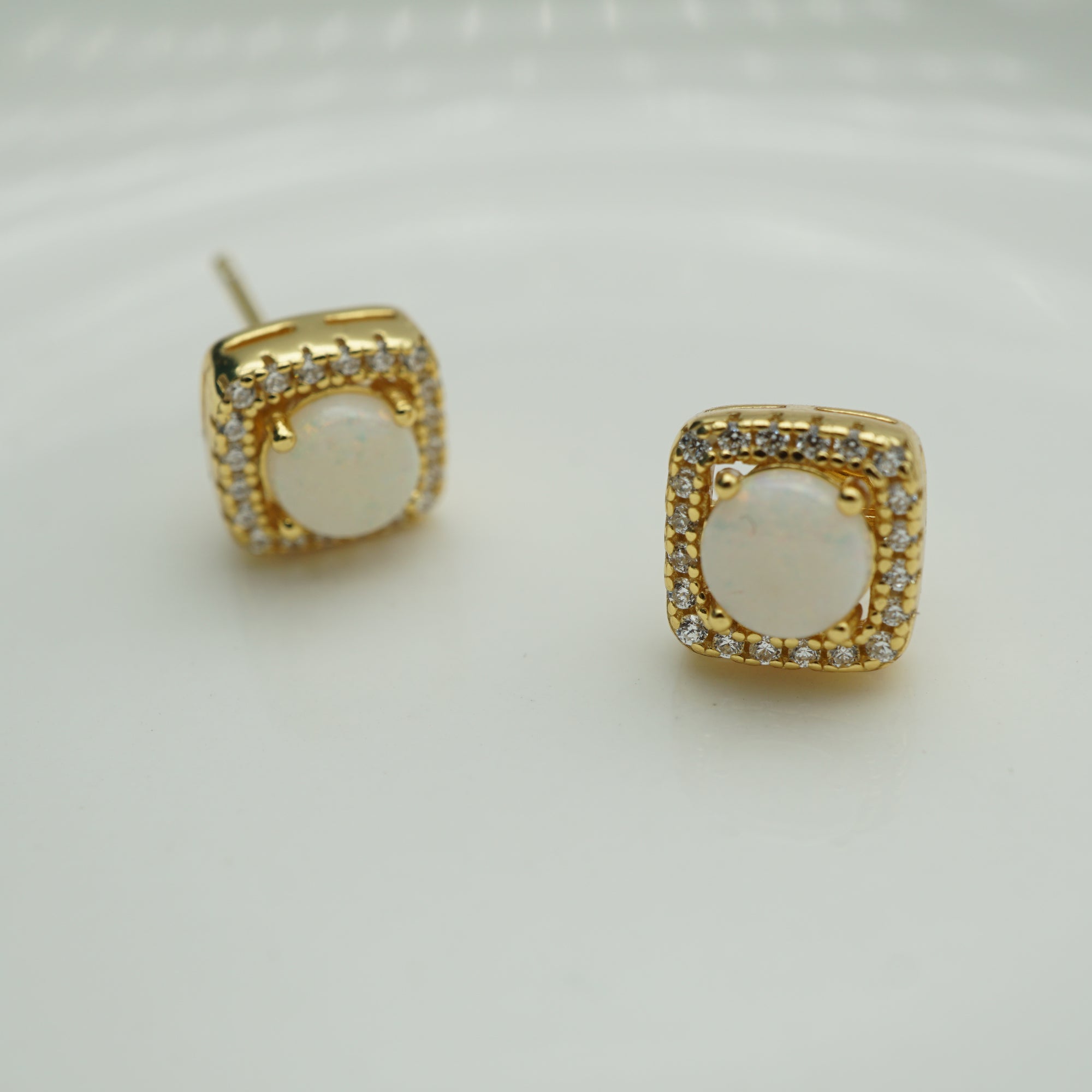 Dainty Square Opal Earring Studs - Elegant Accessories