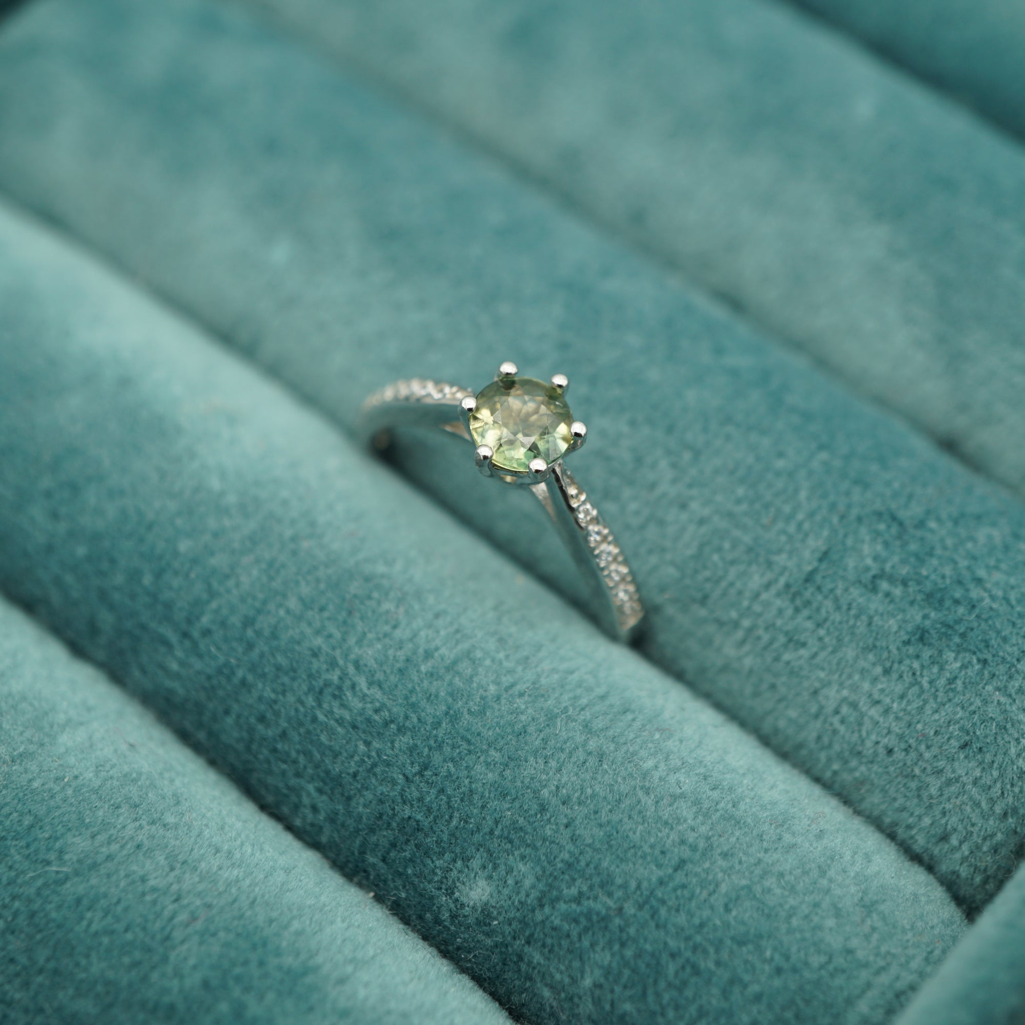Dainty Green Sapphire Silver Ring