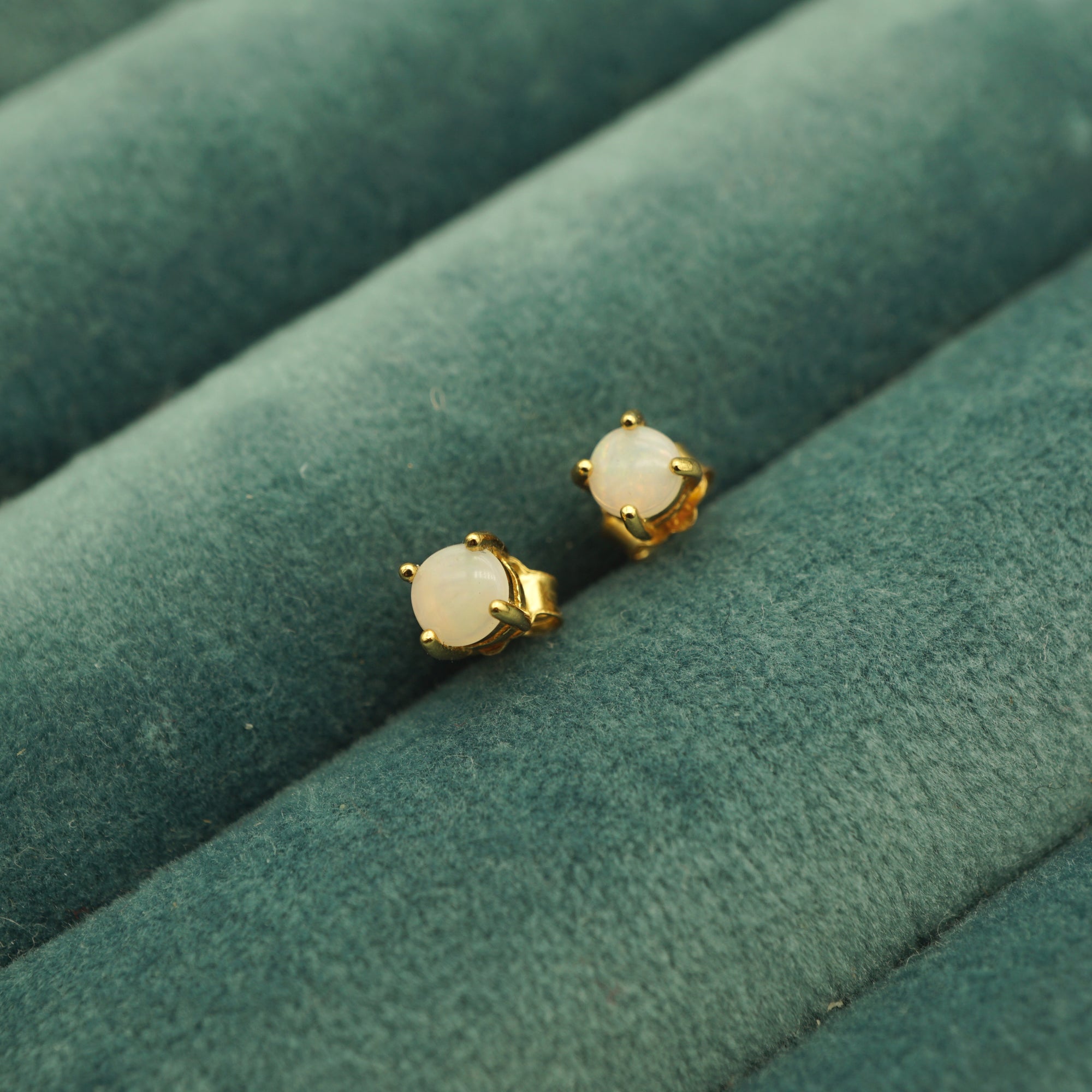 Tiny Solid Round Oval Earrings, Opal minimalist studs, Gold earrings, Dainty Earrings, Small Stud Earrings, Stud Earrings-Vsabel Jewellery