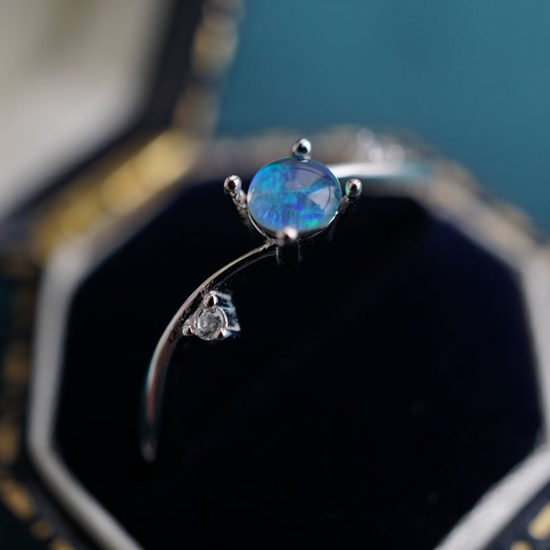 Australian Opal Ring: Sterling Silver Elegance-Vsabel Jewellery