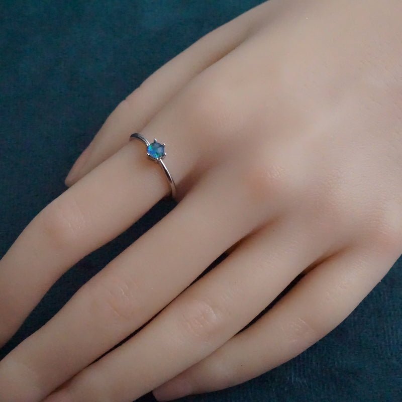 Simple Australian Opal Ring: Sterling Silver Elegance-Vsabel Jewellery