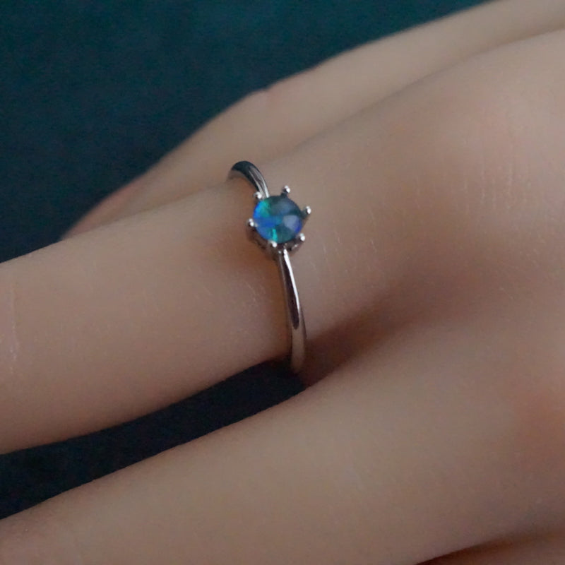 Simple Australian Opal Ring: Sterling Silver Elegance-Vsabel Jewellery