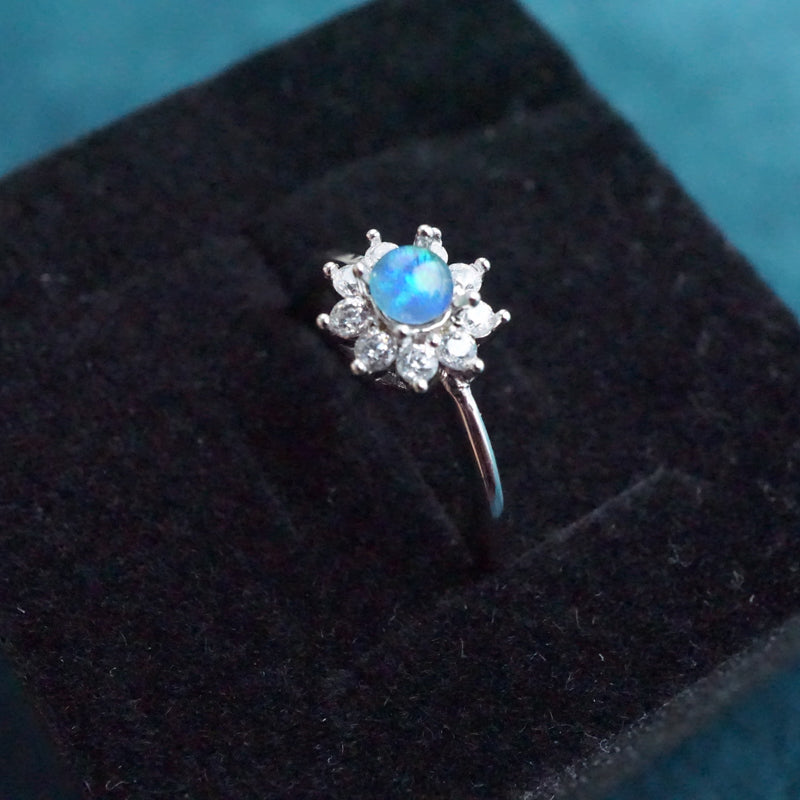 Dainty Australian Opal Ring: Sterling Silver Elegance-Vsabel Jewellery