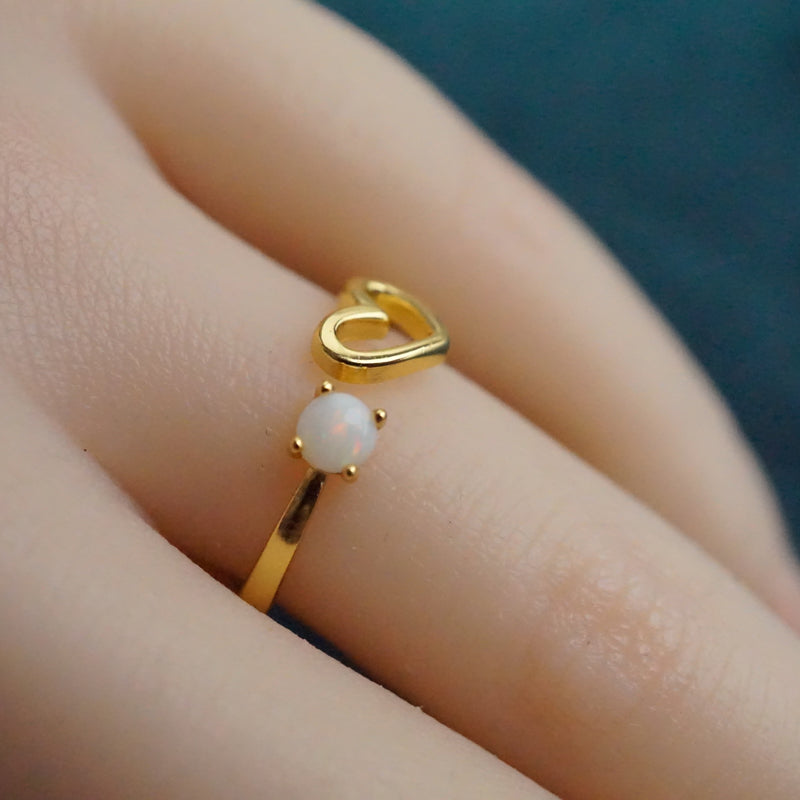 Elegant Love Heart White Opal Ring-Vsabel Jewellery