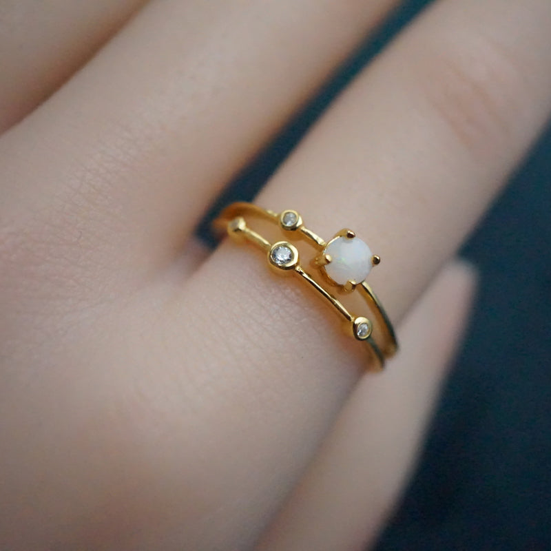 Double Layer Dainty Opal Ring-Vsabel Jewellery