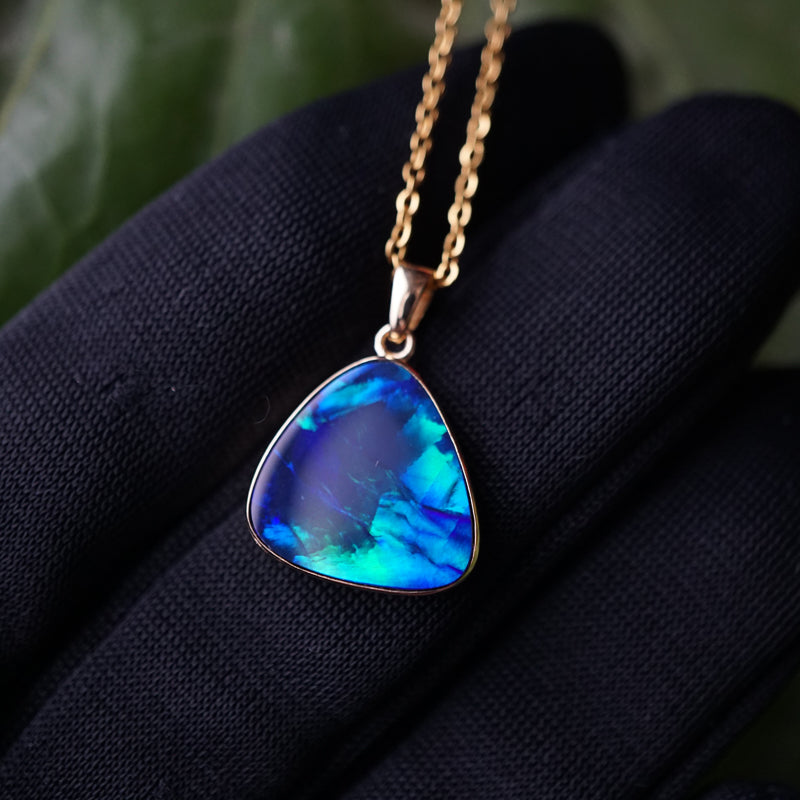 Lightning Blue Opal Pendant 14k Gold-Vsabel Jewellery