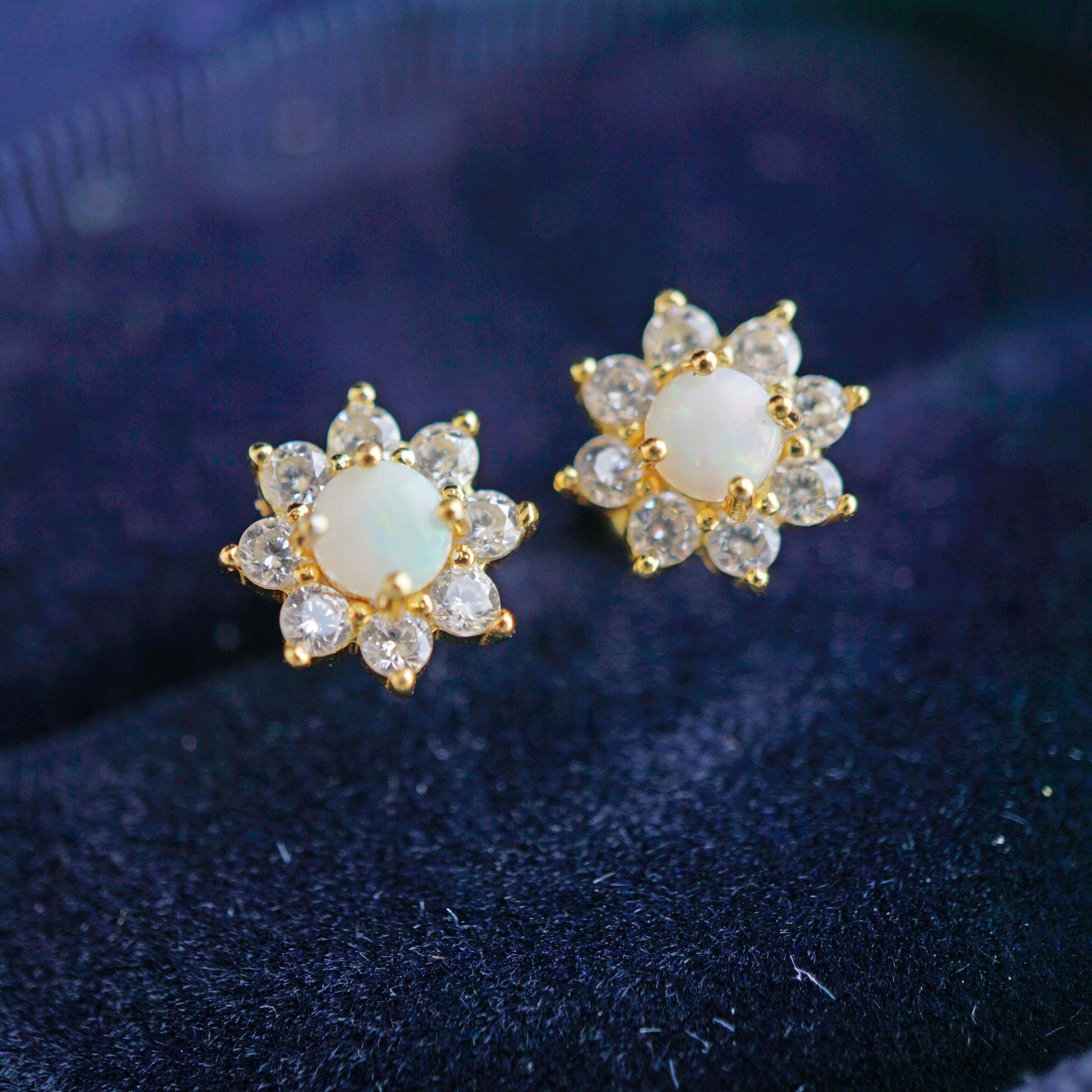 Flower 18k Gold Plated Sparkling Brilliance Crystal Opal Stud Earrings