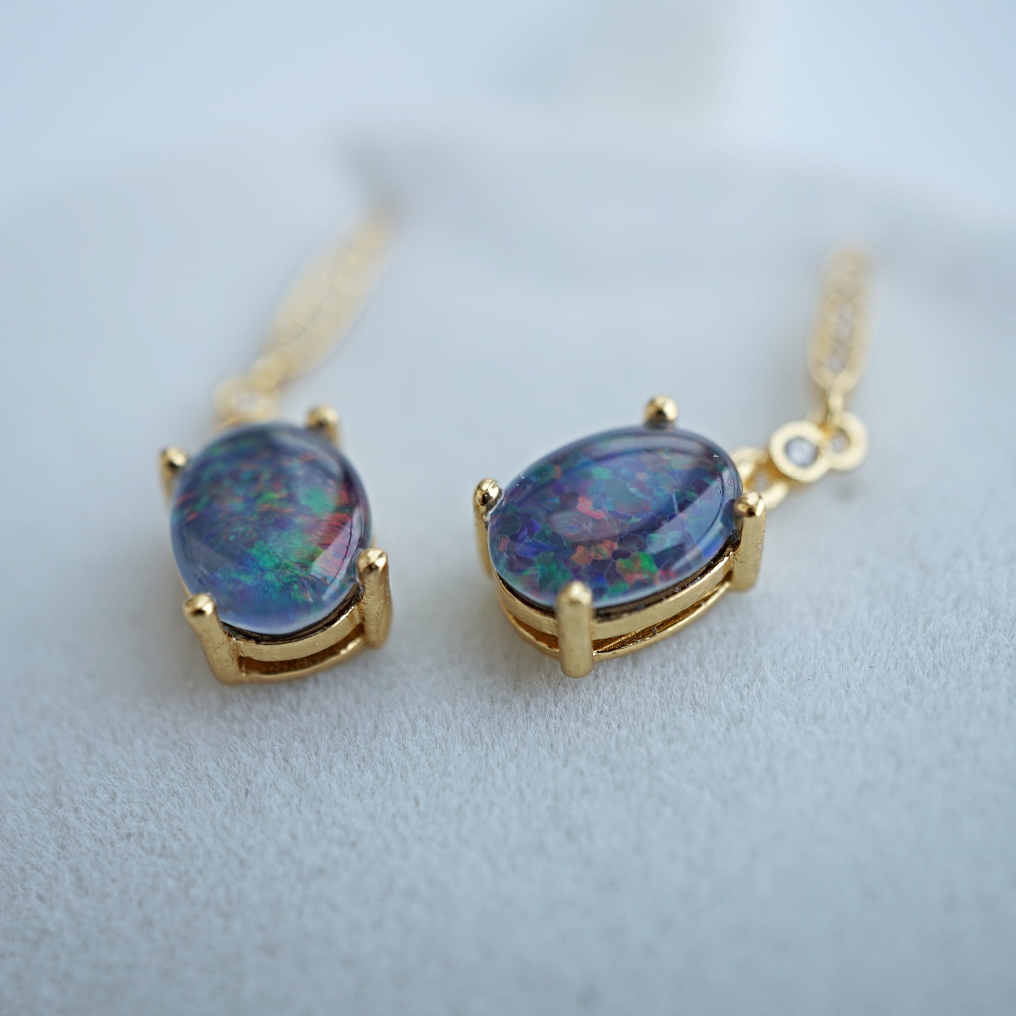 Unique Purple Dangle Triplet Opal Earrings