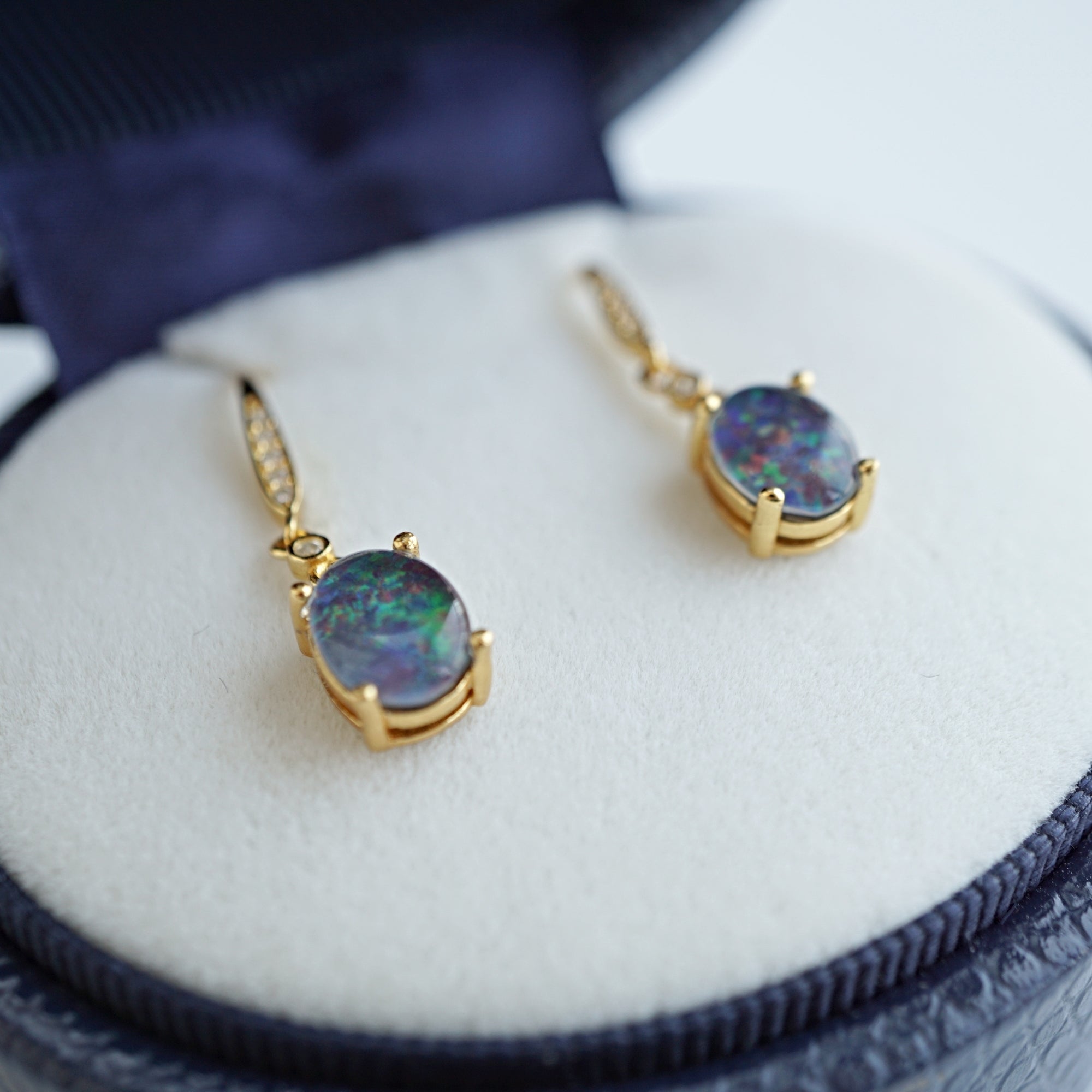 Unique Purple Dangle Triplet Opal Earrings