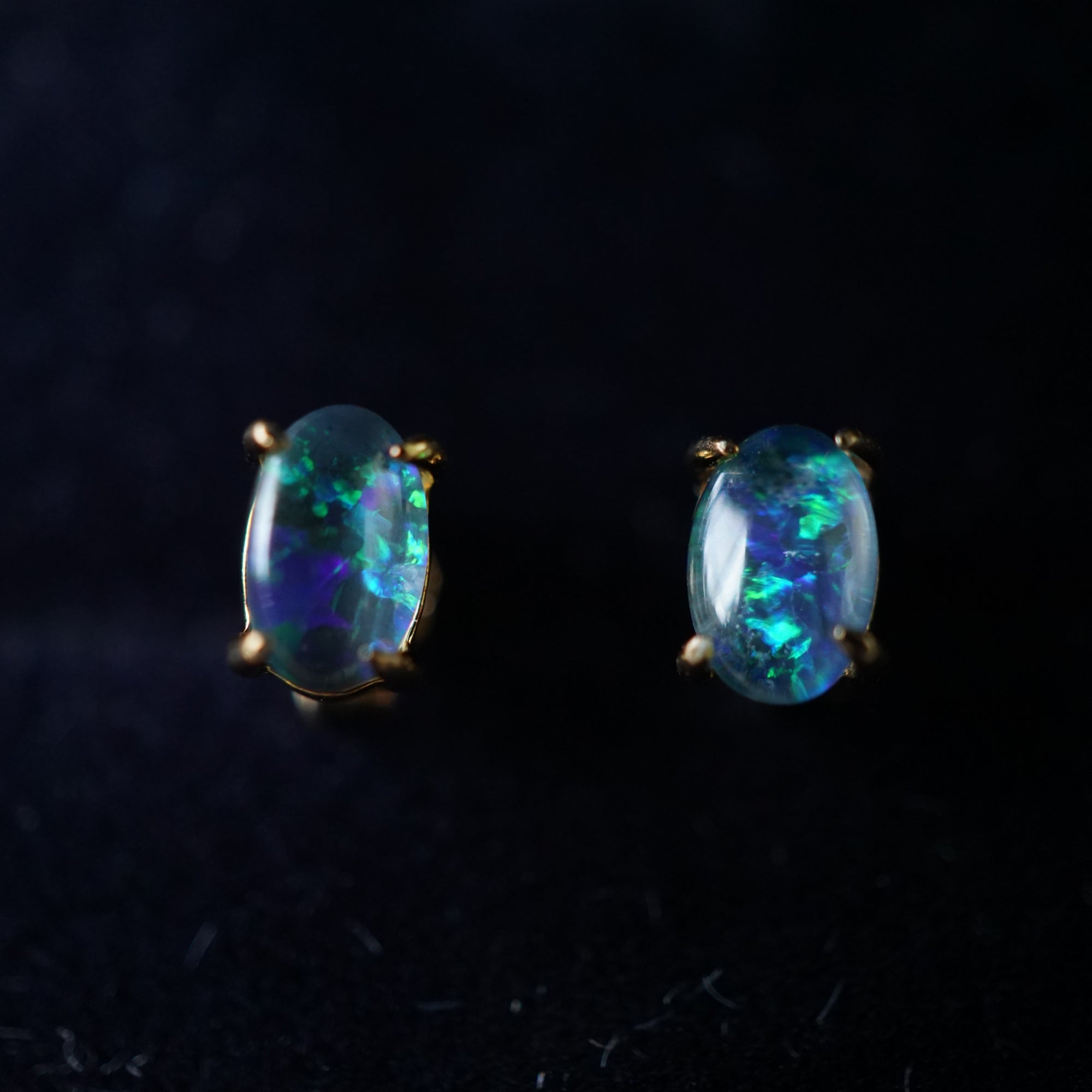 Tiny Oval Opal Earring Studs In 18k Gold Plated 925 Silver