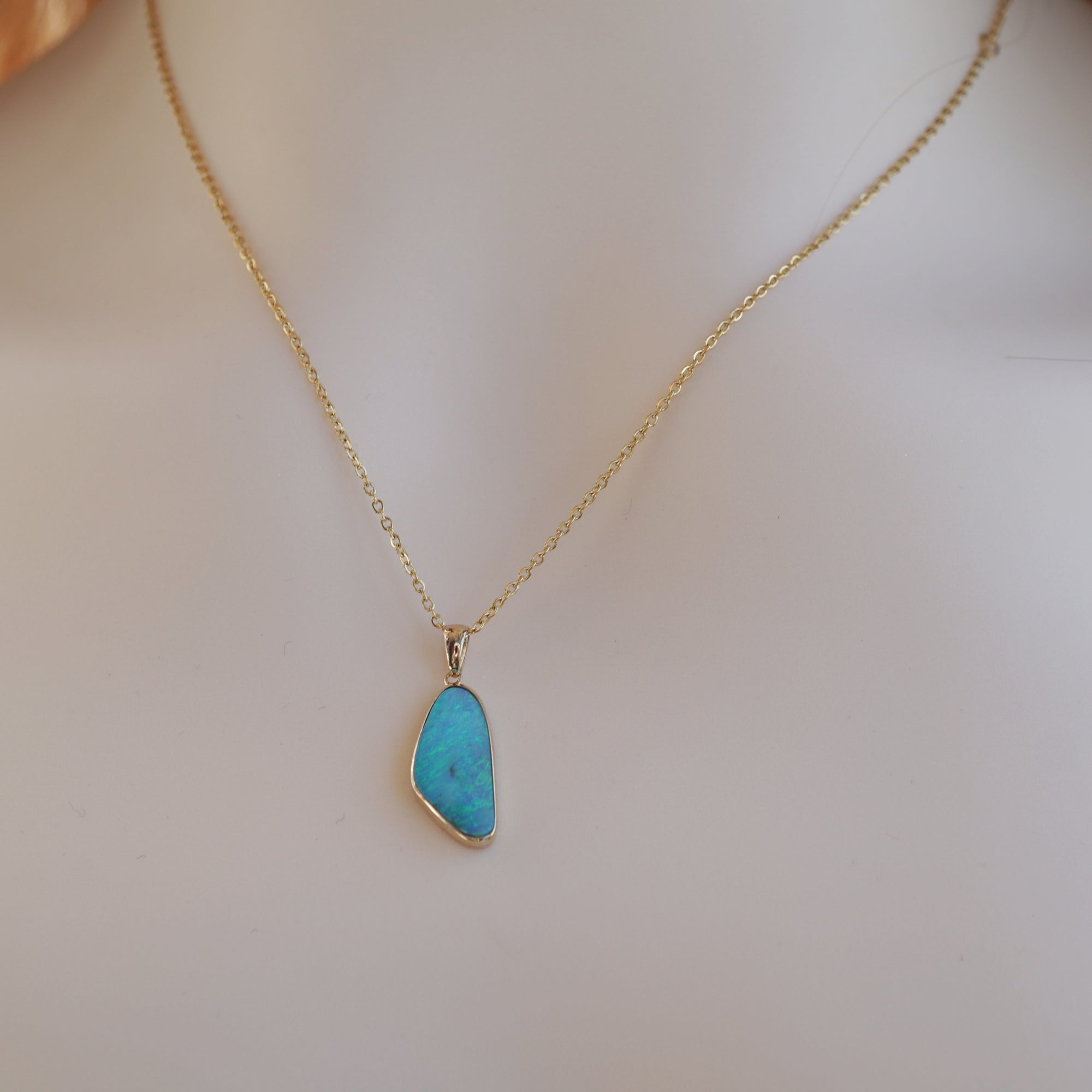 18k Solid Gold Blue River Boulder Opal Pendant Necklace