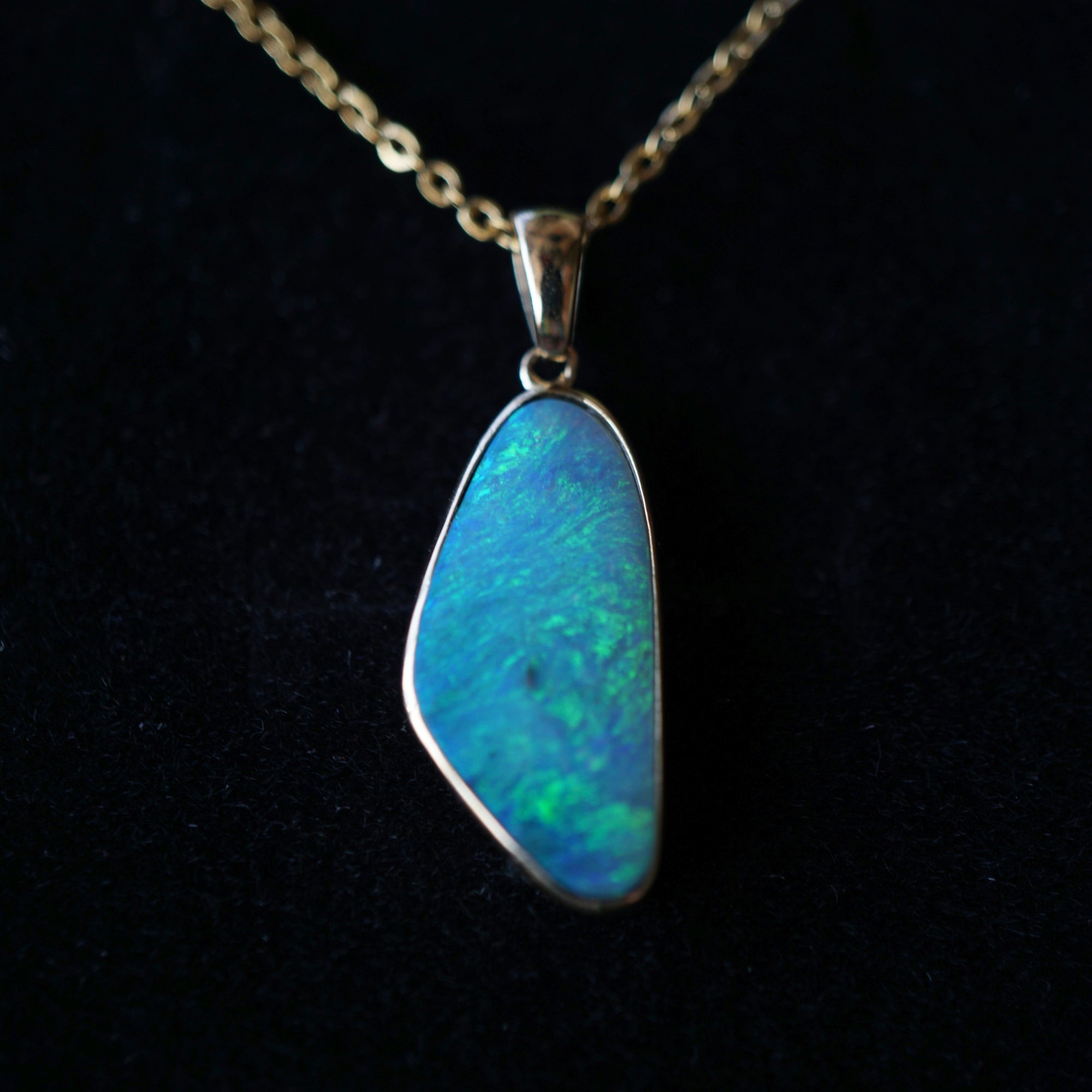 18k Solid Gold Blue River Boulder Opal Pendant Necklace