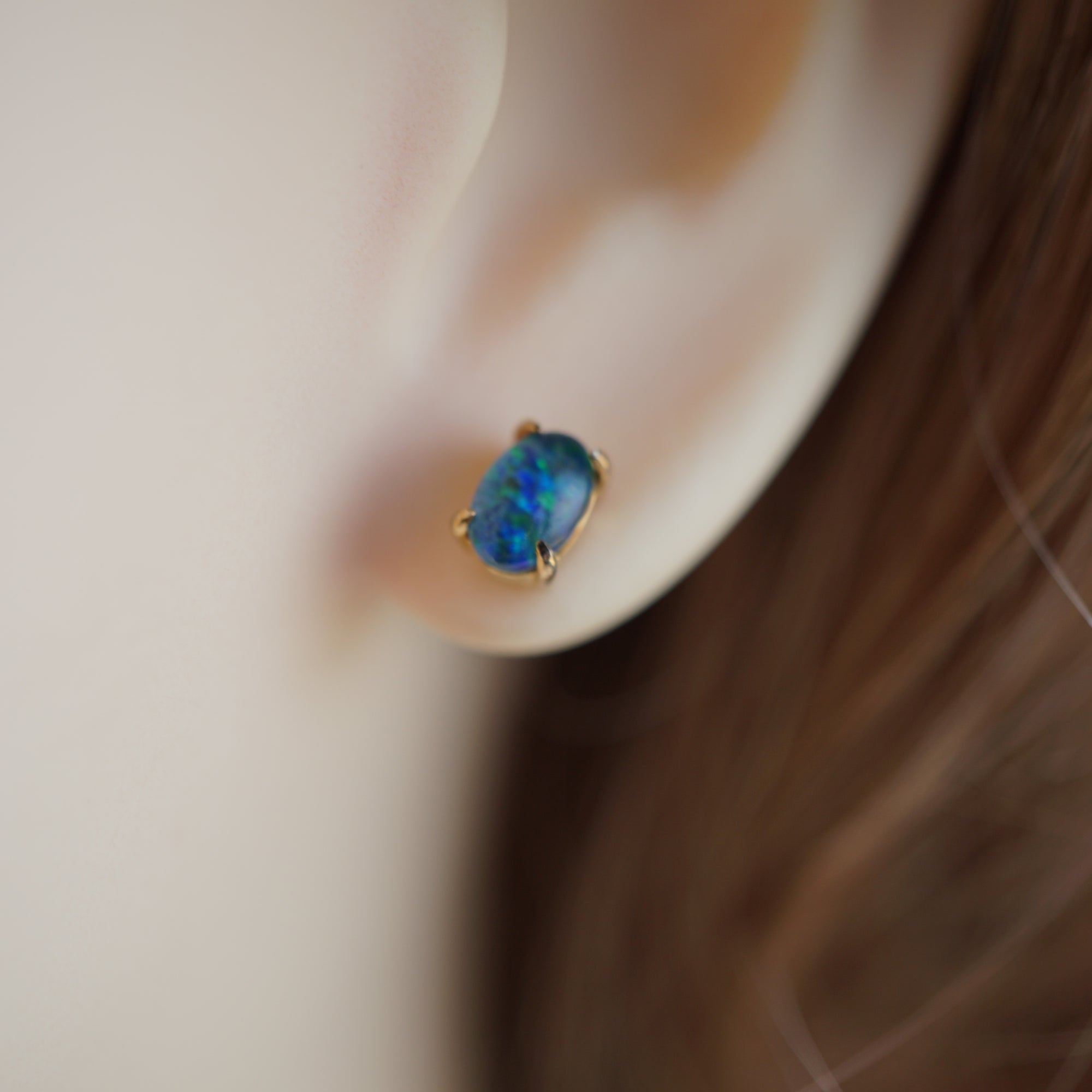 Tiny Oval Opal Earring Studs In 18k Gold Plated 925 Silver