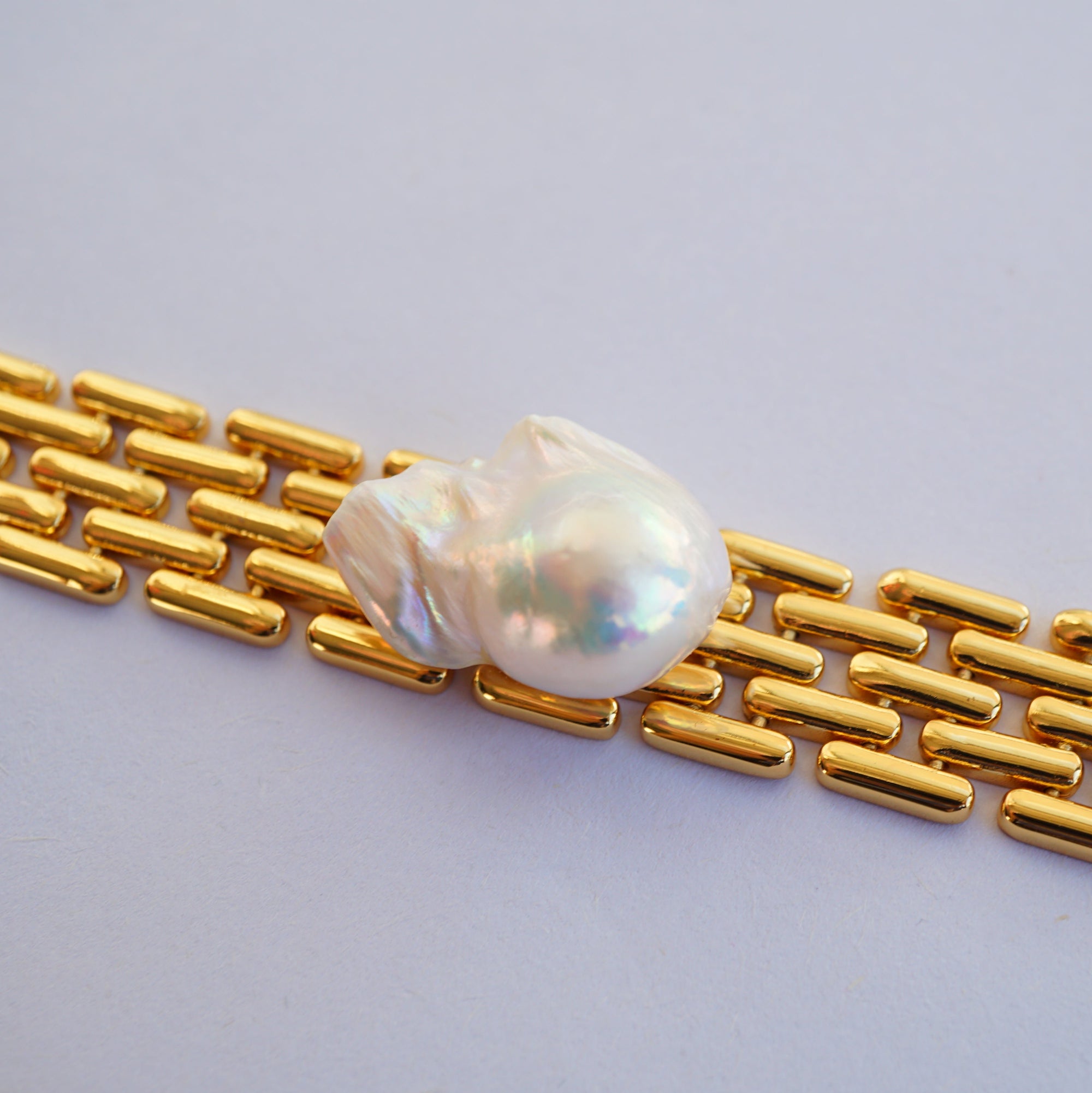 Wide Chain Baroque Pearl Bracelet