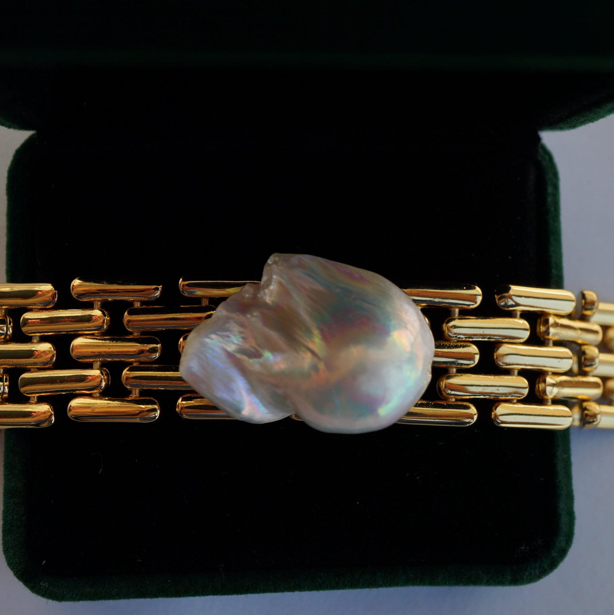 Wide Chain Baroque Pearl Bracelet