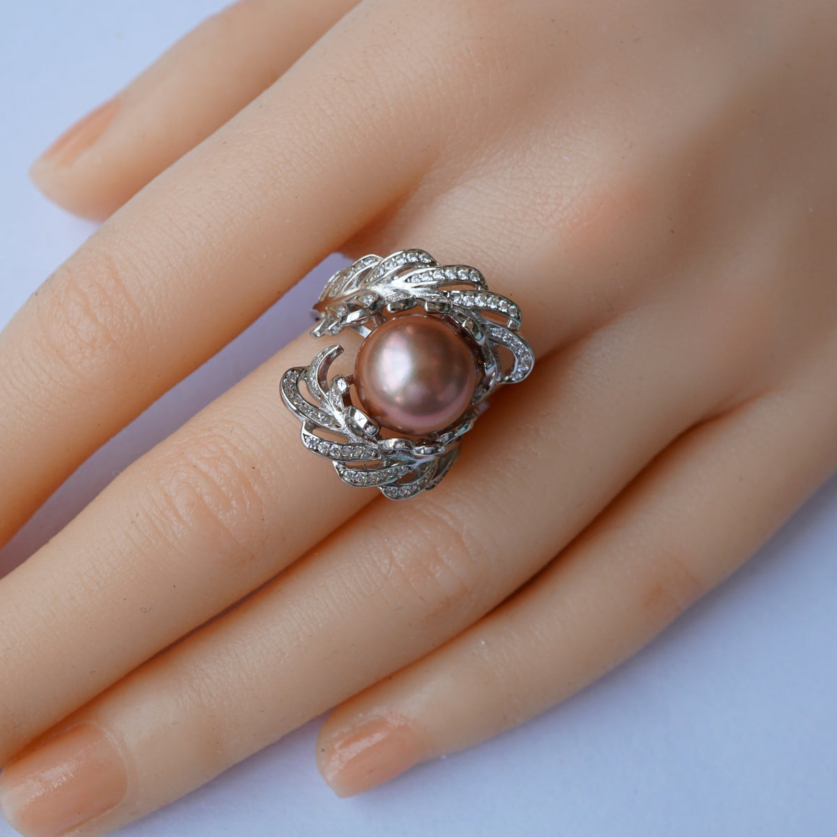 Elegant Sterling Silver Purple Pearl Ring