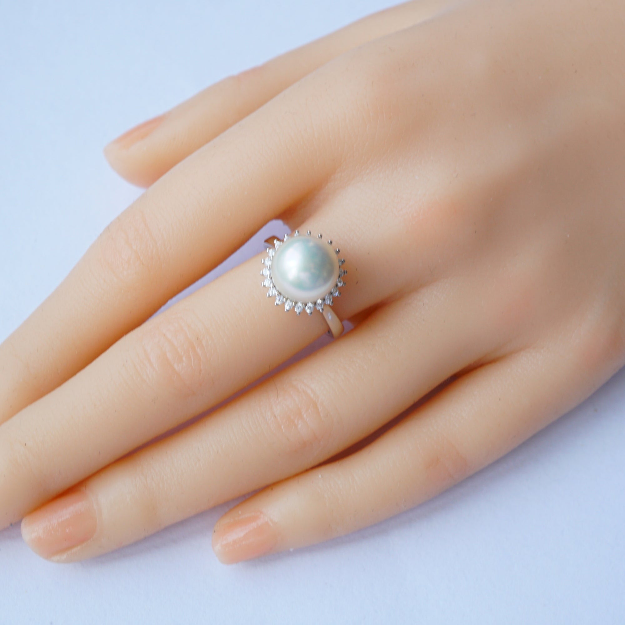 Dainty Graceful Halo Wedding Freshwater Pearl Ring