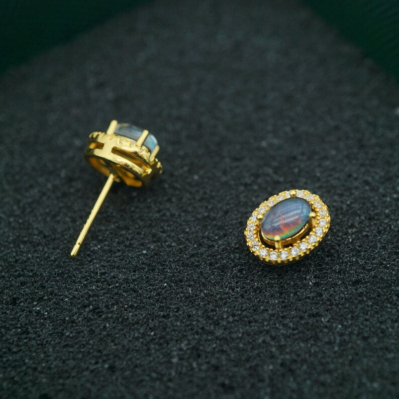 Halo Style Australian Opal Triplet Set: Necklace & Earrings