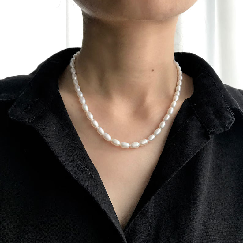 Adjustable Freshwater Rice Pearl Necklace