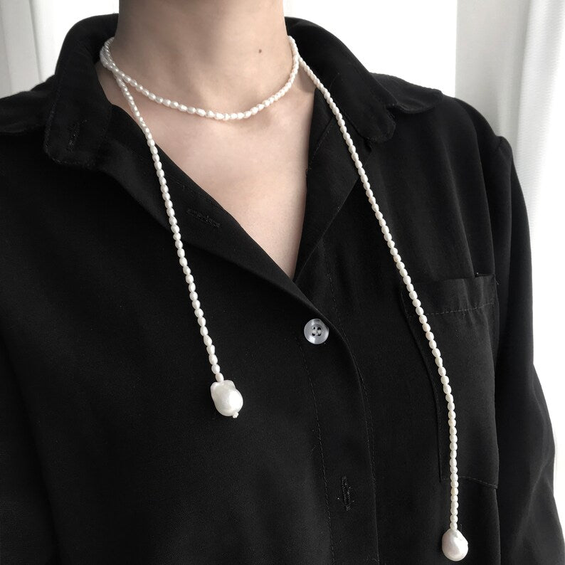 Baroque Pearl Sweater Chain Necklace