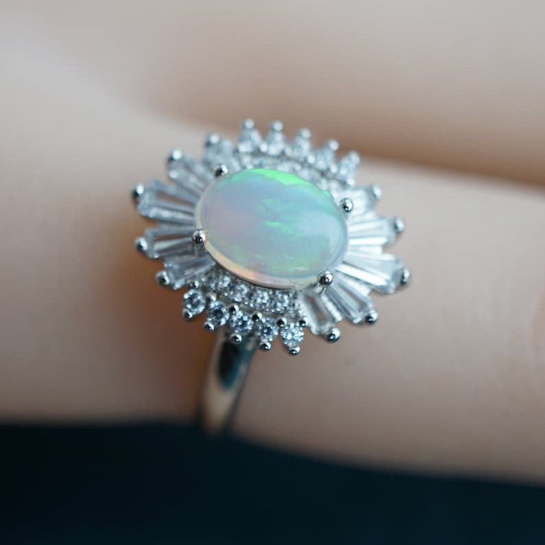 Elegant Crystal Opal Ring