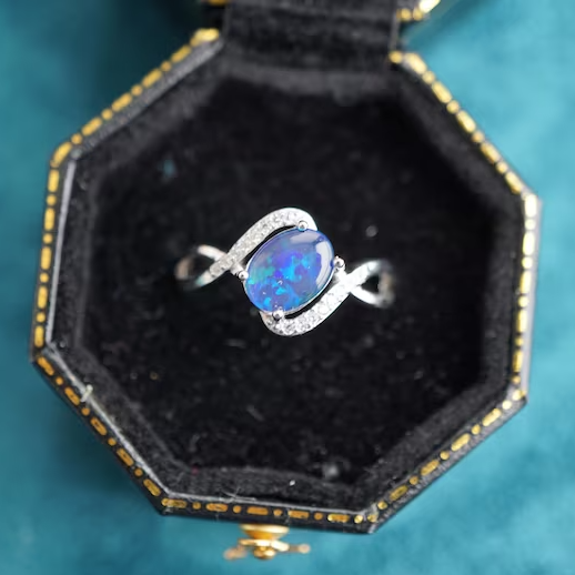 Natural Australian Opal Ring In Sterling Silver 6x8mm-Vsabel Jewellery