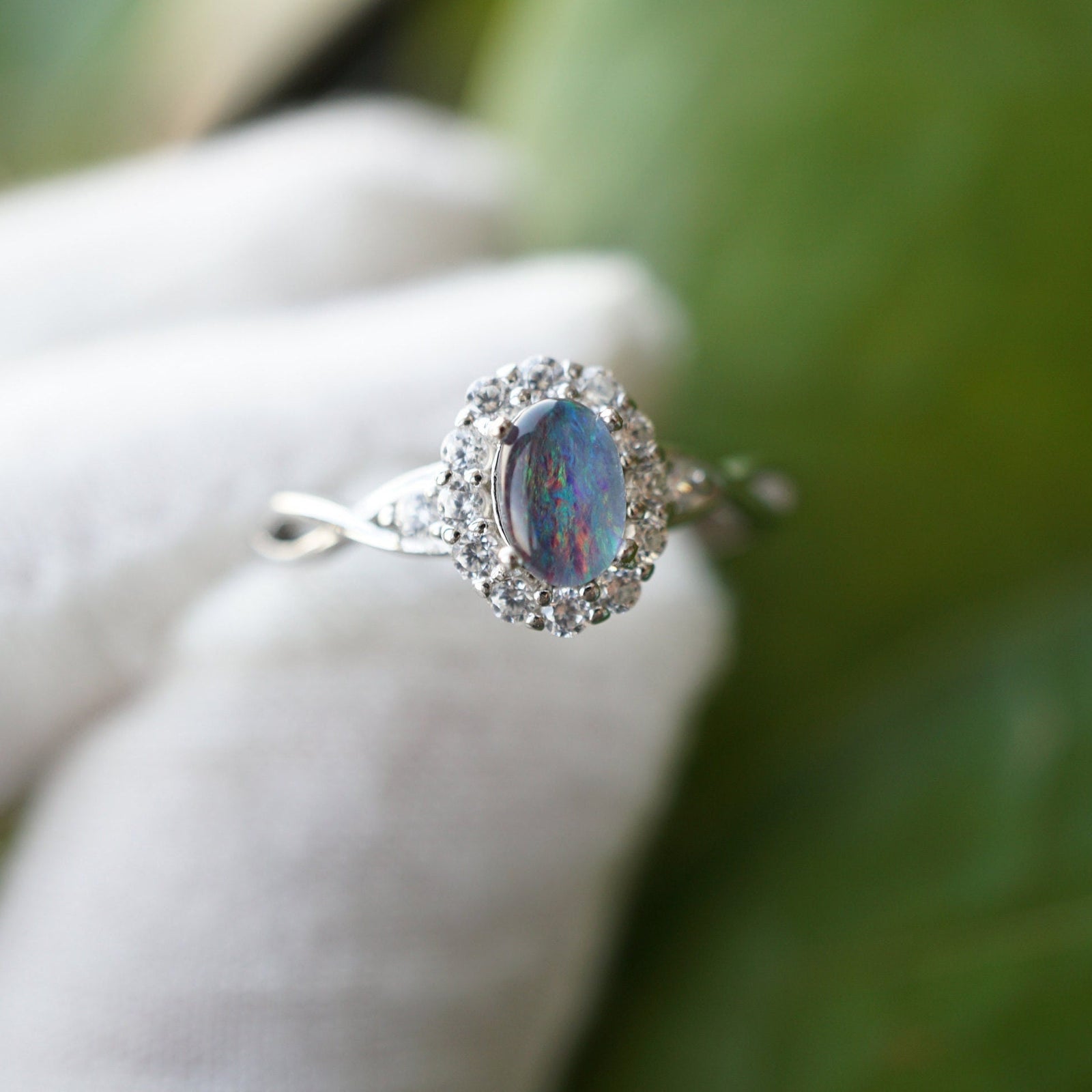 Stunning halo silver australian opal ring | australian opal triplet ring | real opal ring | natural opal ring | gift for her | opal jewelry-Vsabel Jewellery