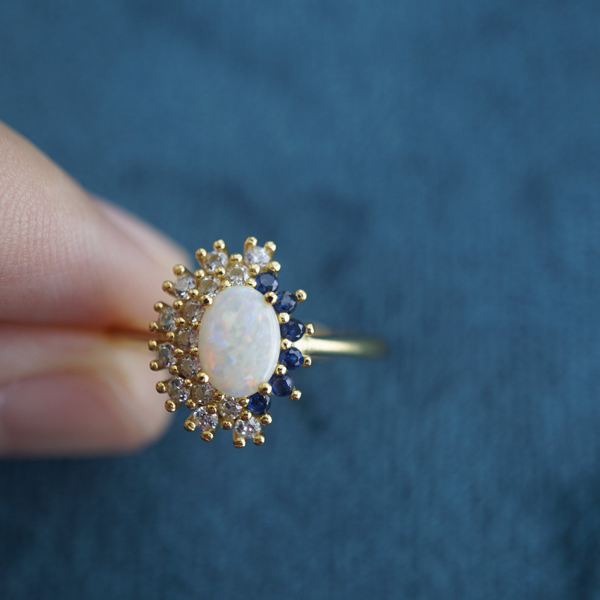 Dual-Tone White Opal Ring - Elegant &amp; Timeless-Vsabel Jewellery