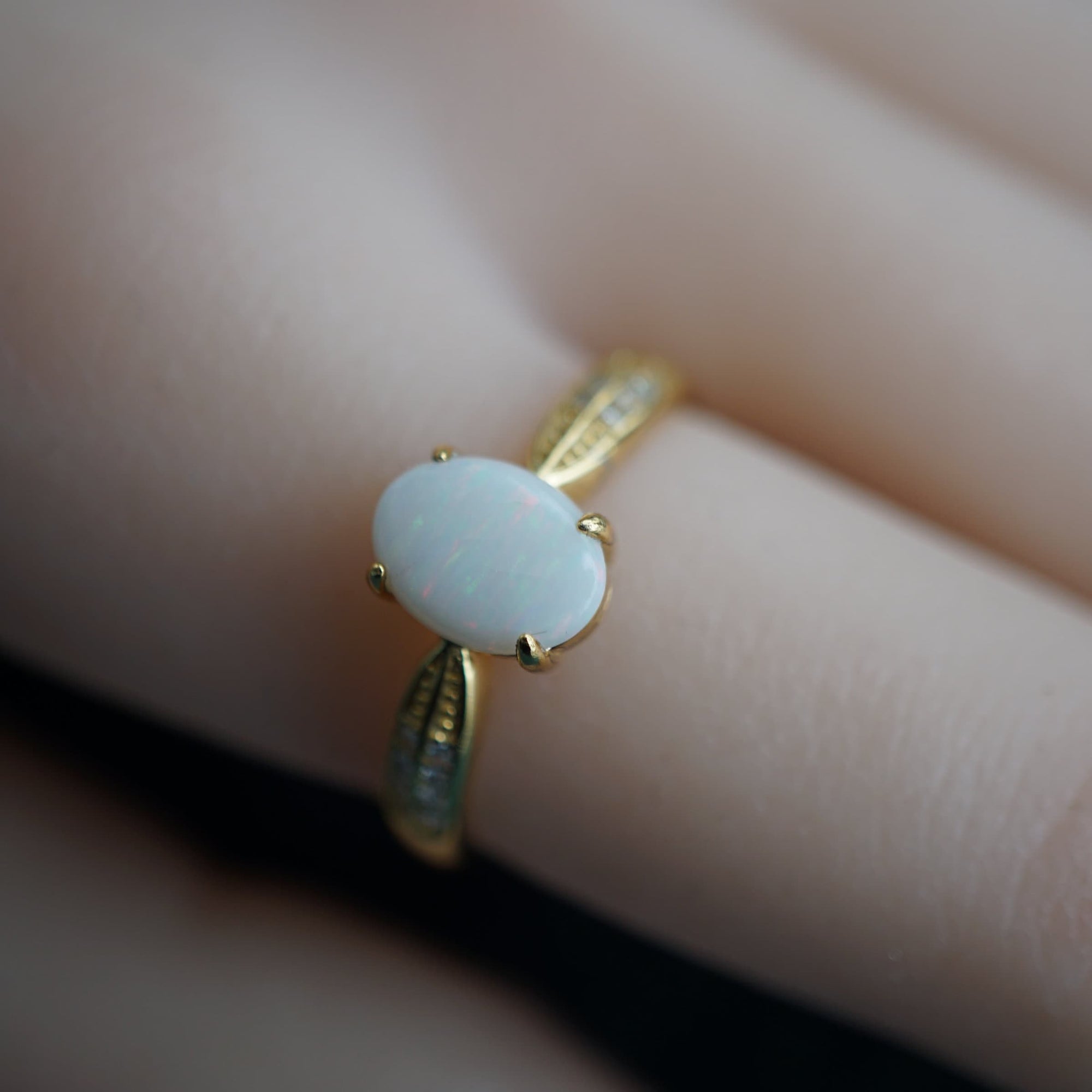 White Solid Real Australian Opal Ring In 18k Gold Vermeil Over 925 Sterling Silver, Opal Ring For Her Birthday, Opal Ring For Christmas-Vsabel Jewellery