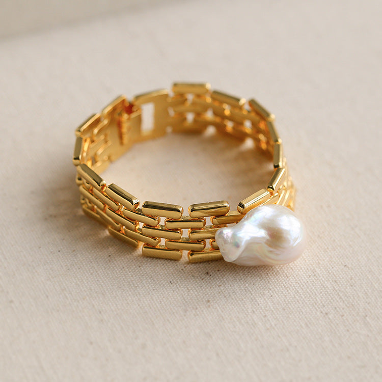 Wide version chain Baroque pearl bracelet-Vsabel Jewellery