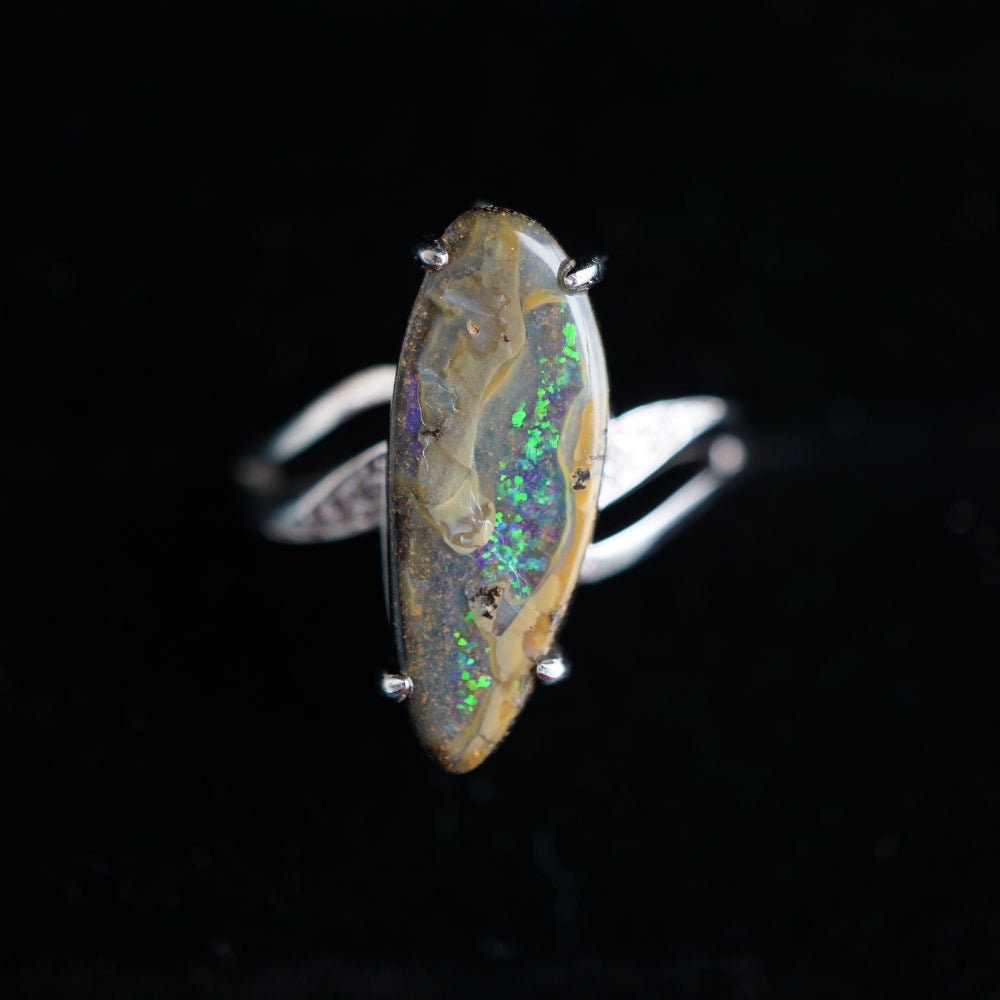 Verdant rapids australian boulder opal ring in 925 sterling silver-Vsabel Jewellery